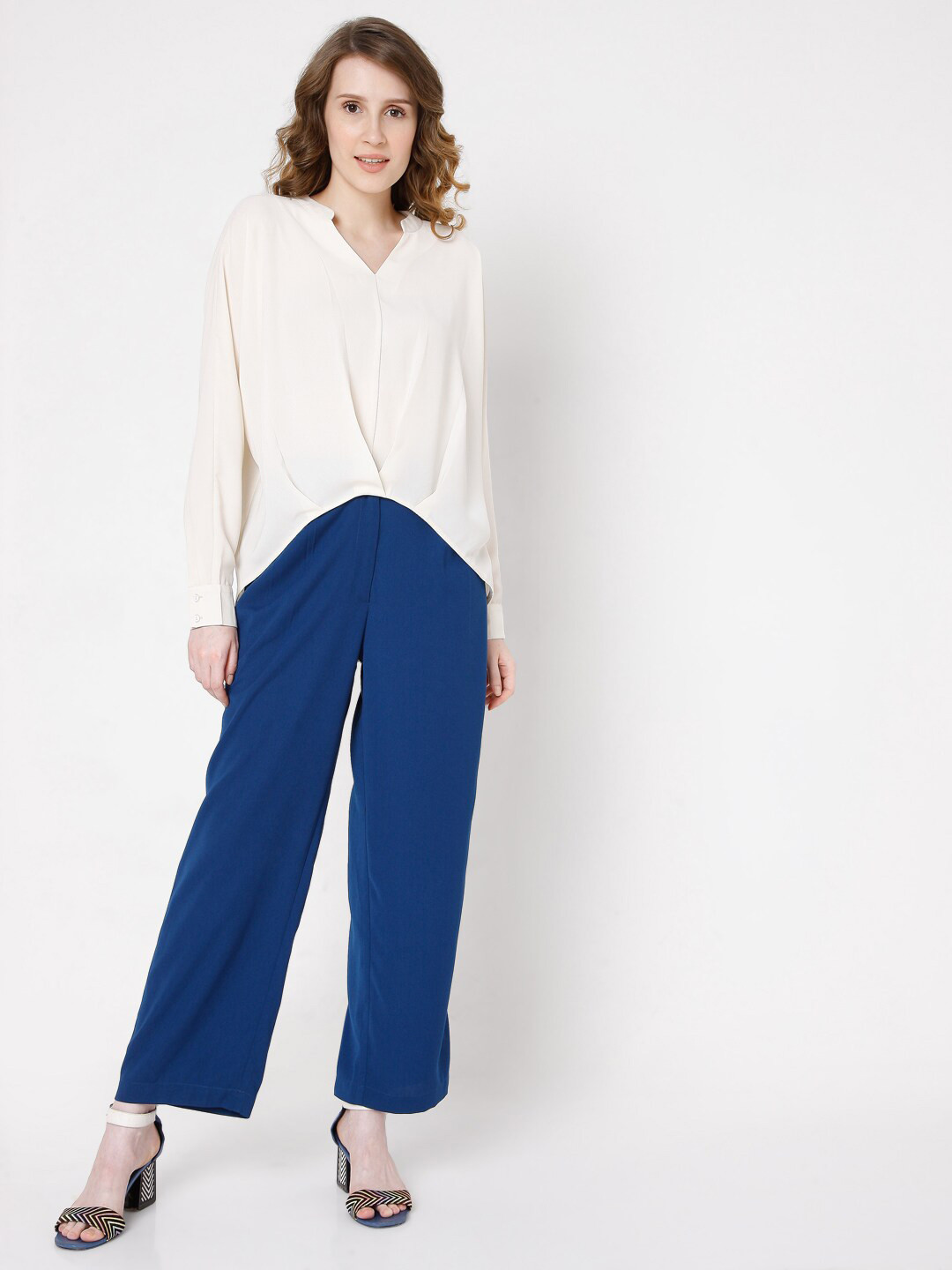 Vero Moda White Mandarin Collar High-Low Top