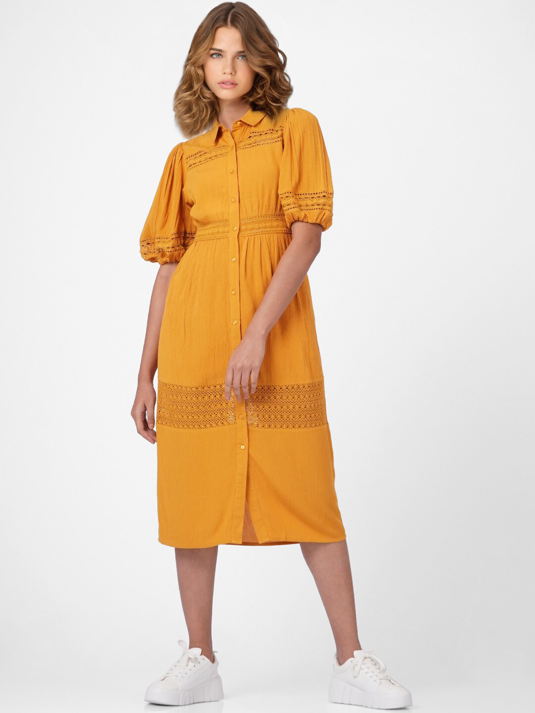 ONLY Women Gold-Toned Shirt Midi Dress