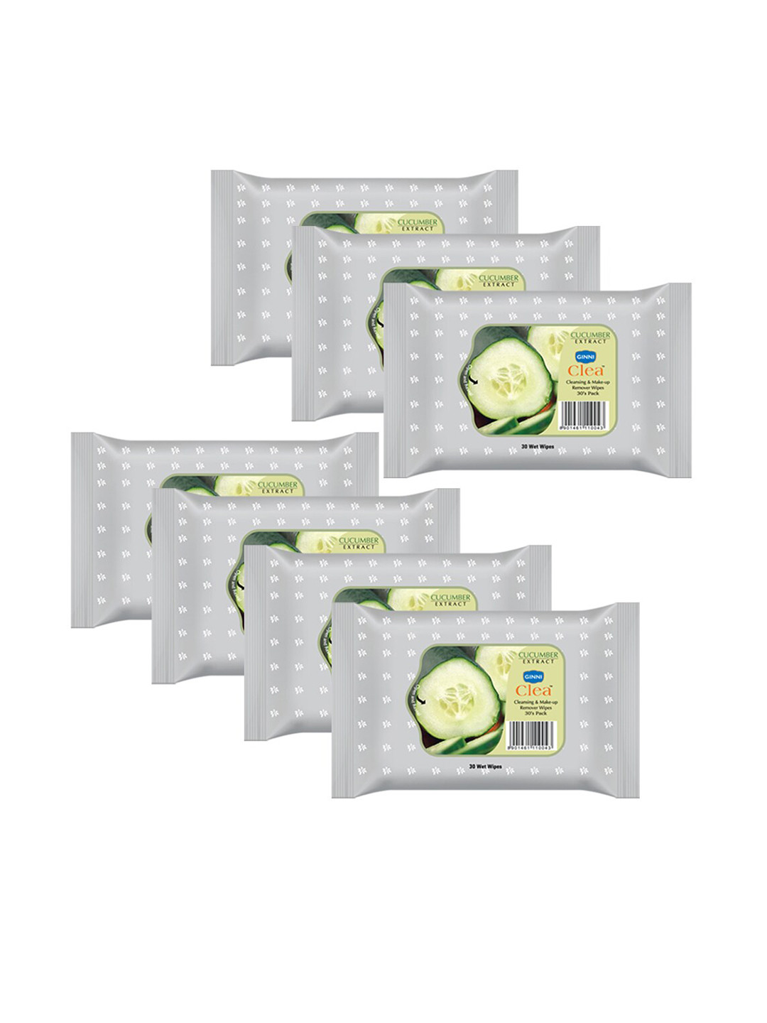 Ginni Set of 7 Cucumber Cleansing & Makeup Remover Wet Wipes - 30 Wipes Per Pack