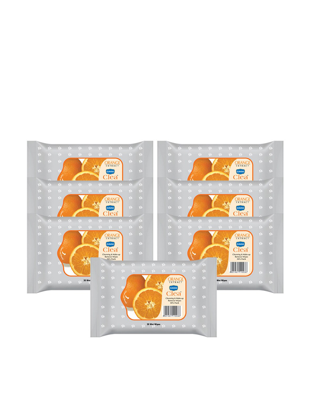 Ginni Set of 7 Orange Cleansing & Makeup Remover Wet Wipes - 30 Wipes Per Pack