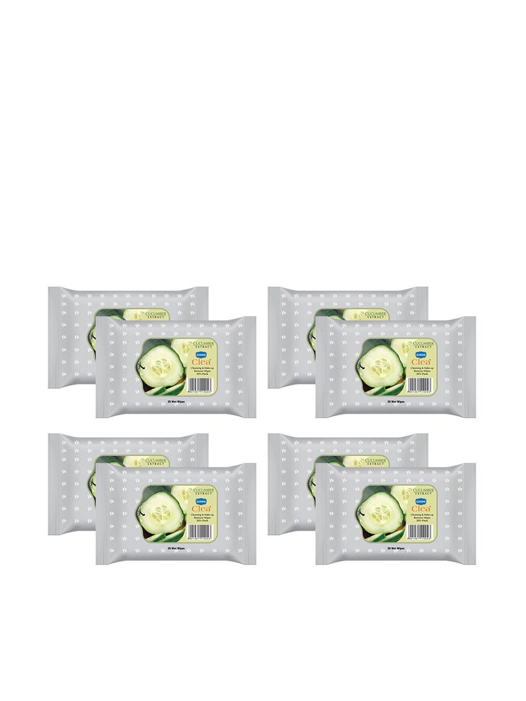 Ginni Set of 8 Cucumber Cleansing & Makeup Remover Wet Wipes - 30 Wipes Per Pack