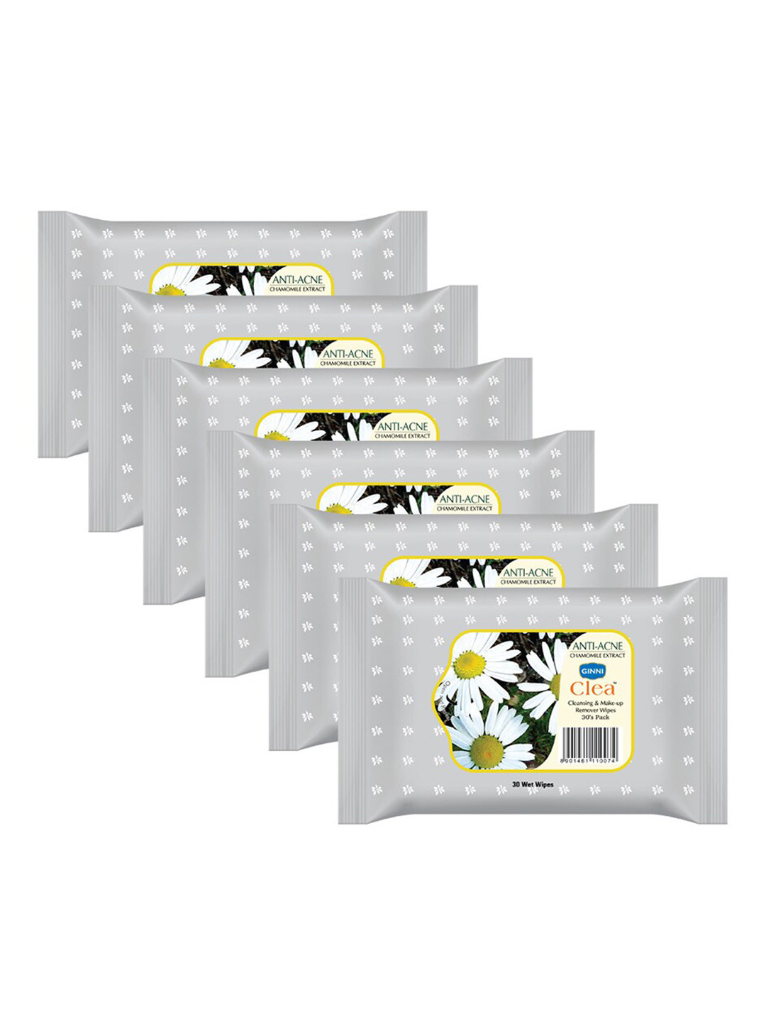 Ginni Set of 6 Antiacne Cleansing & Makeup Remover Wet Wipes - 30 Wipes Per Pack