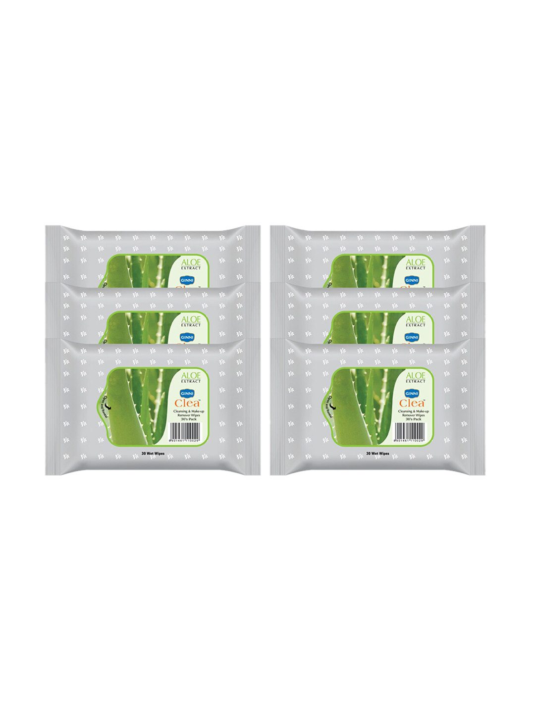 Ginni Set of 6 Aloevera Cleansing & Makeup Remover Wet Wipes - 30 Wipes Per Pack