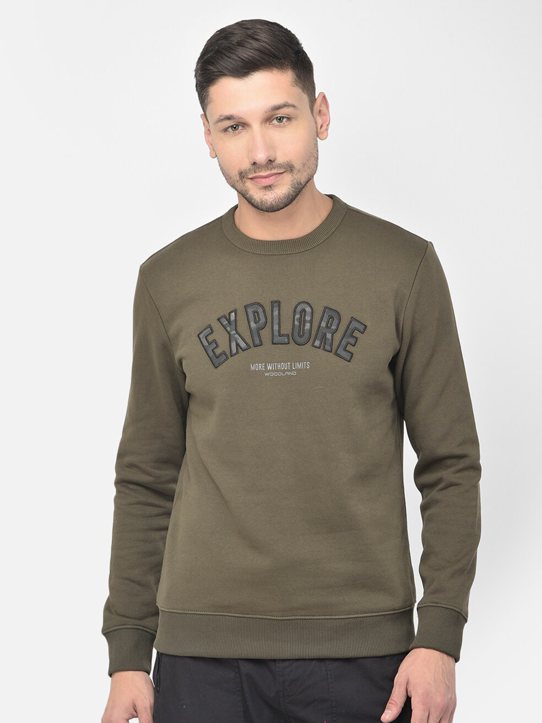 Woodland Men Olive Green & Black Printed Sweatshirt