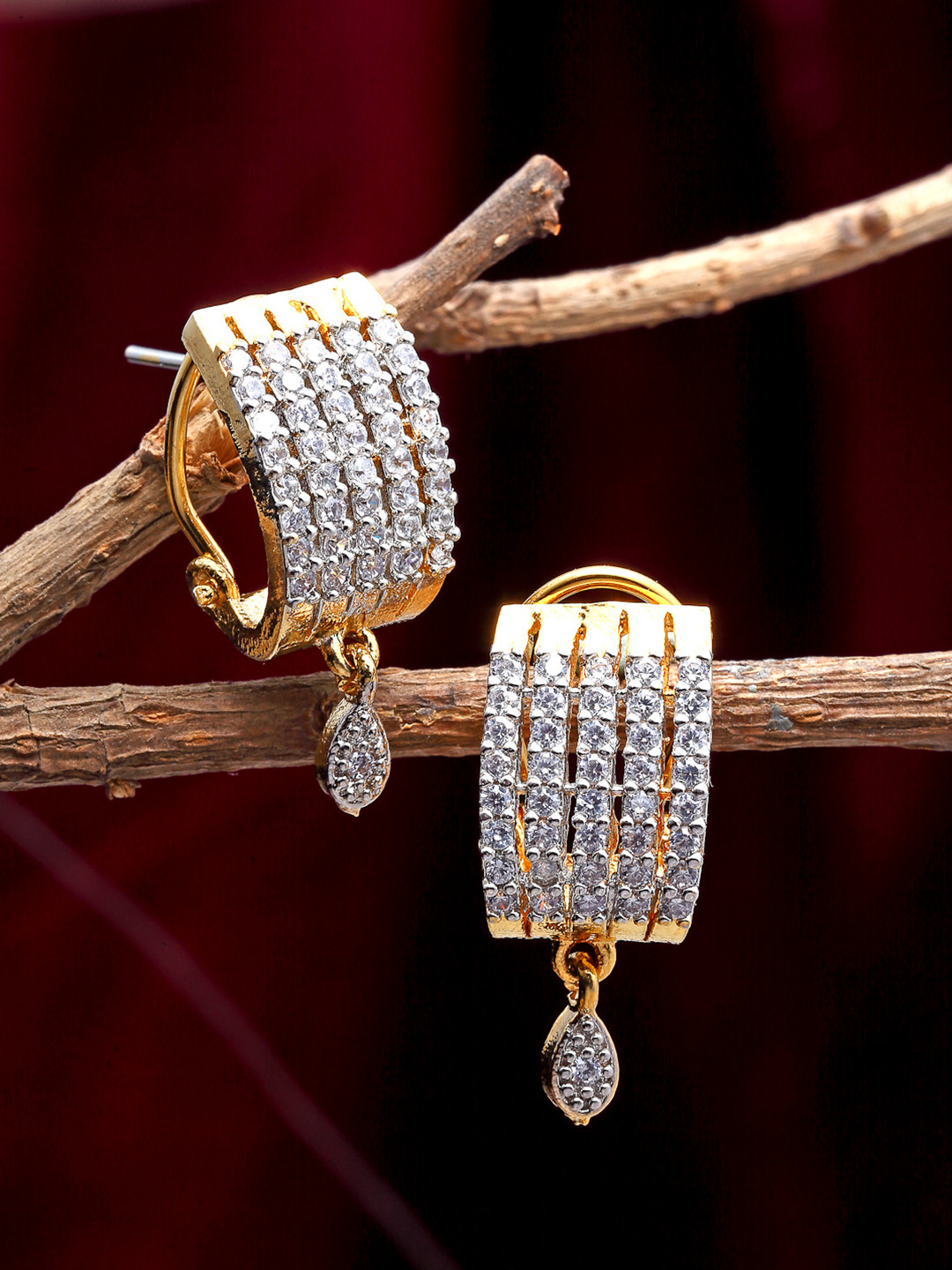 ZENEME Gold Plated CZ Studded White Studs Earrings