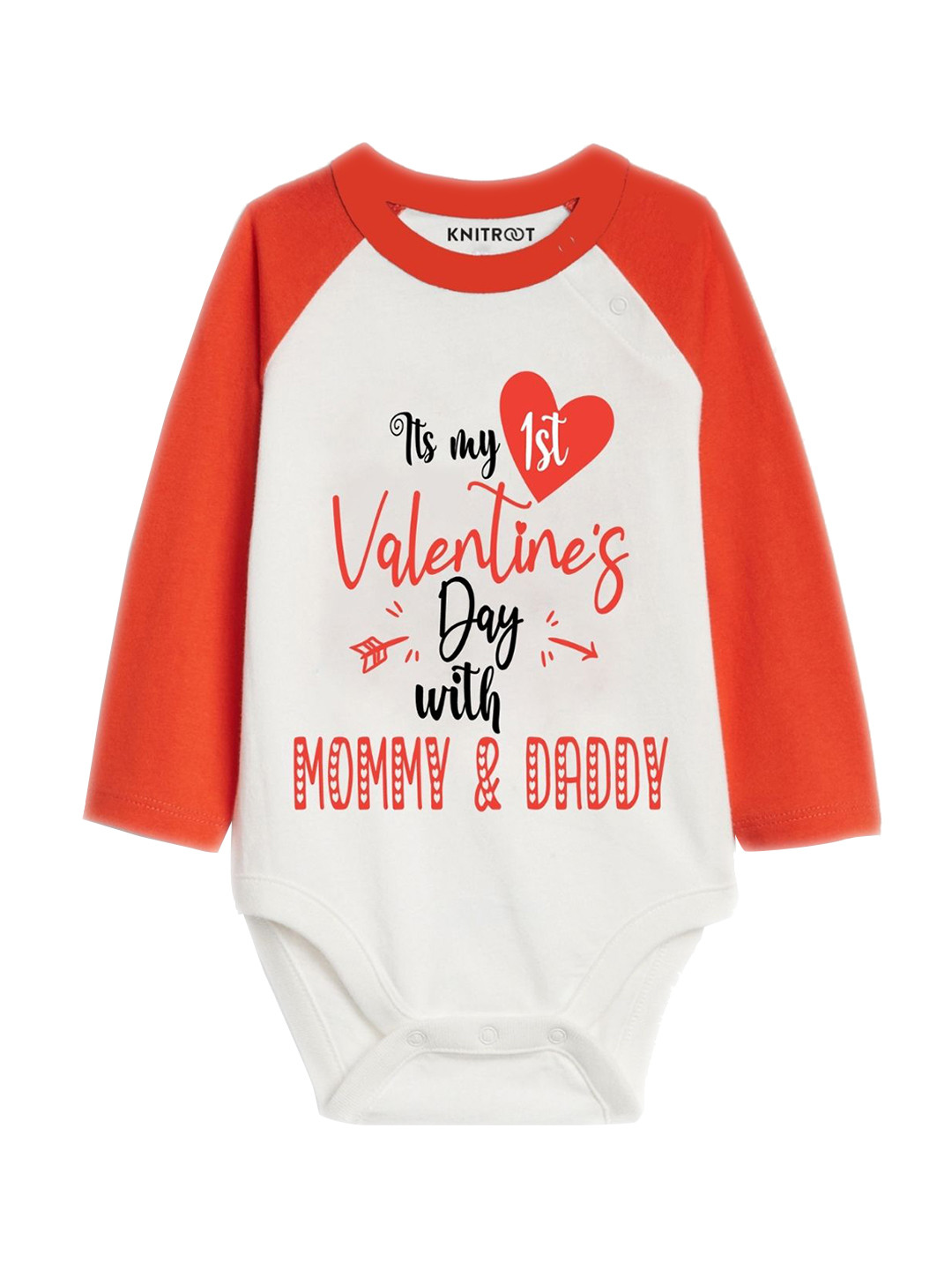 KNITROOT Unisex Kids White & Red First With Mommy and Daddy Romper