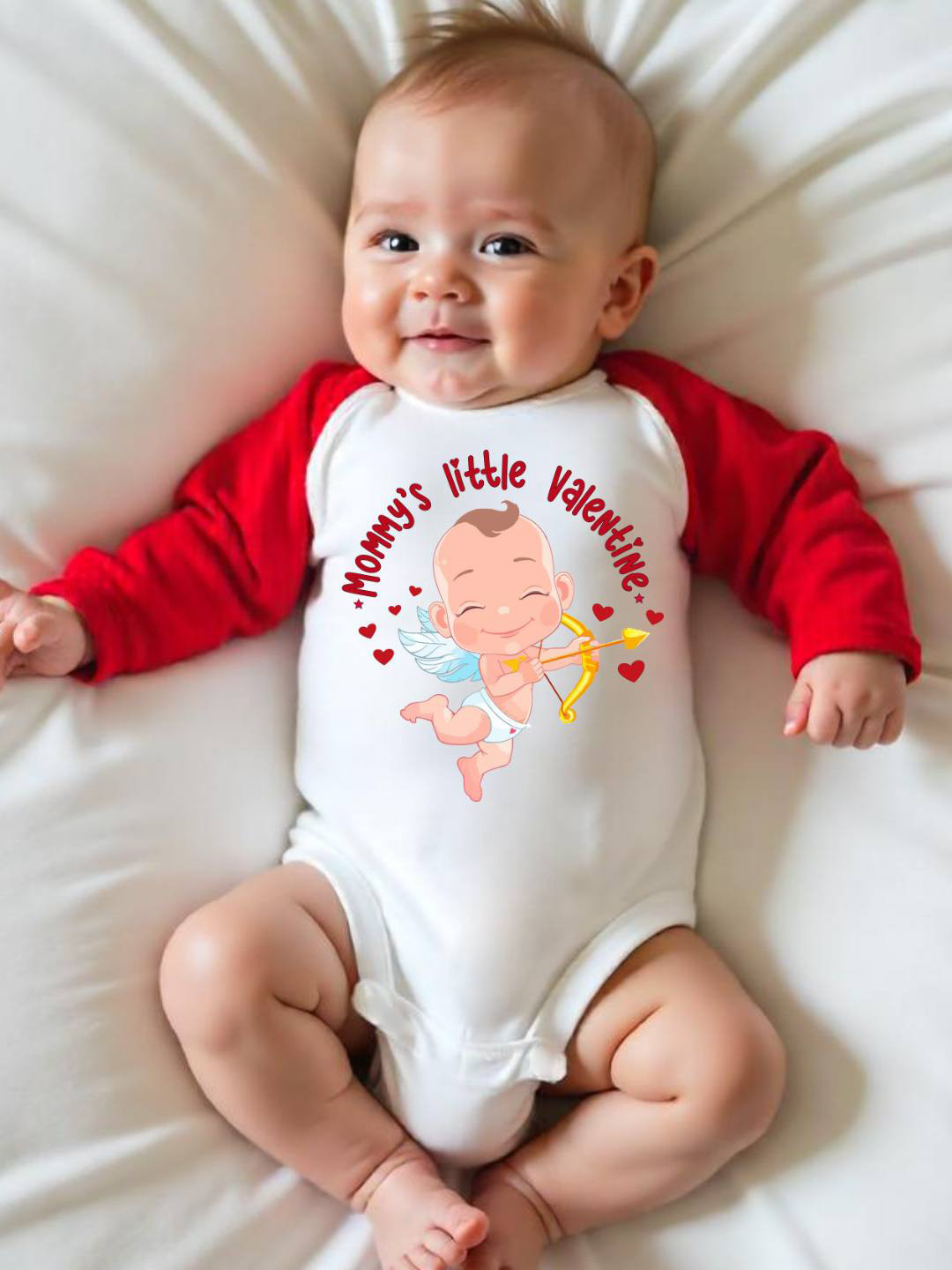 KNITROOT Unisex Kids White & Red Mommy's Little Valentine Romper