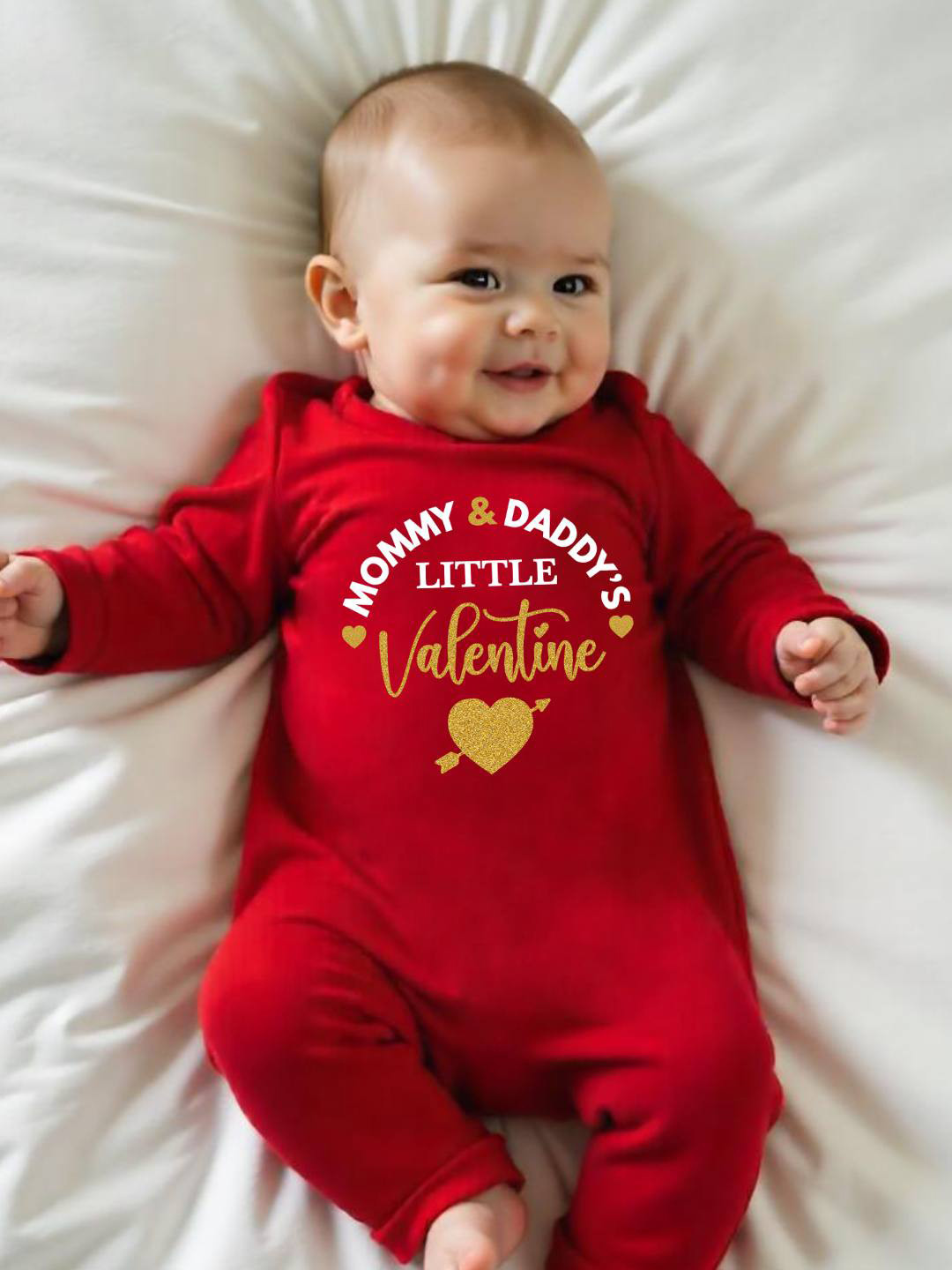 KNITROOT Infants Red & Yellow Mommy & Daddy Little Valentine Printed Cotton Rompers