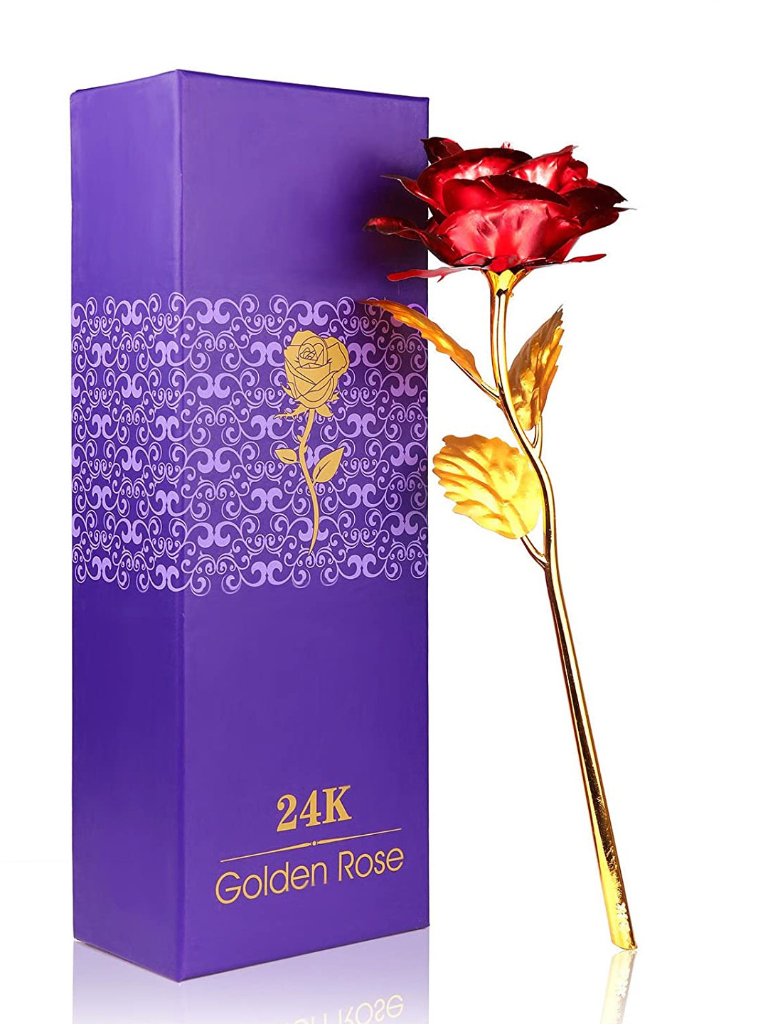 TIED RIBBONS Red & Gold-Toned Valentine Day Special Gift Artificial Rose Flower Stick