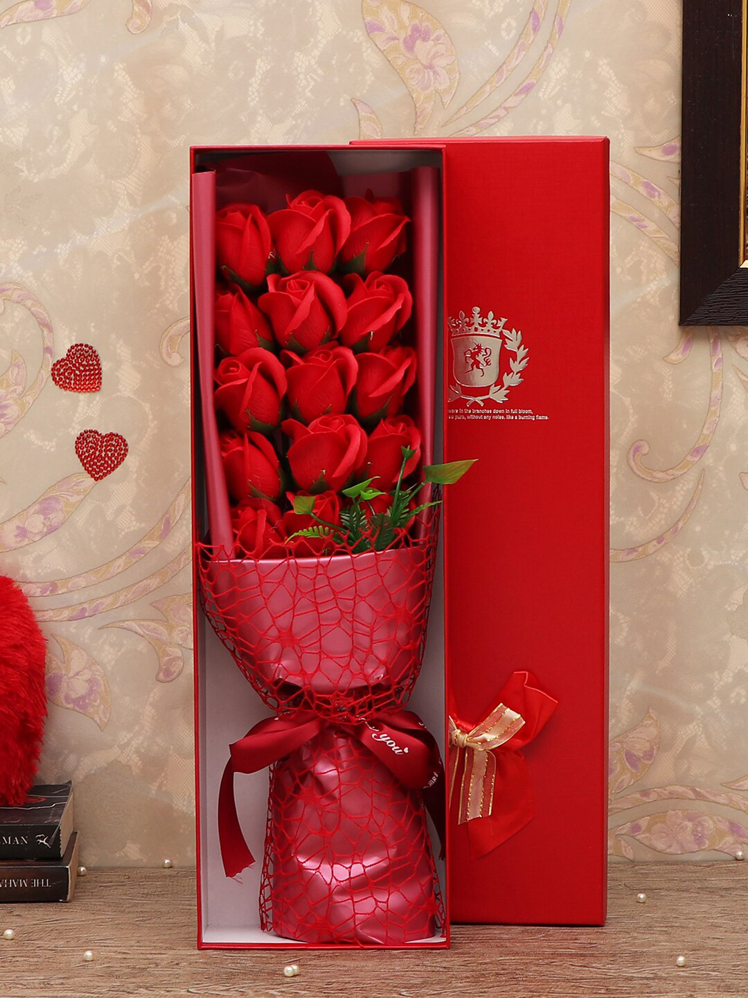 TIED RIBBONS Valentine Rose Red Artificial Flower Bouquet Special Gift