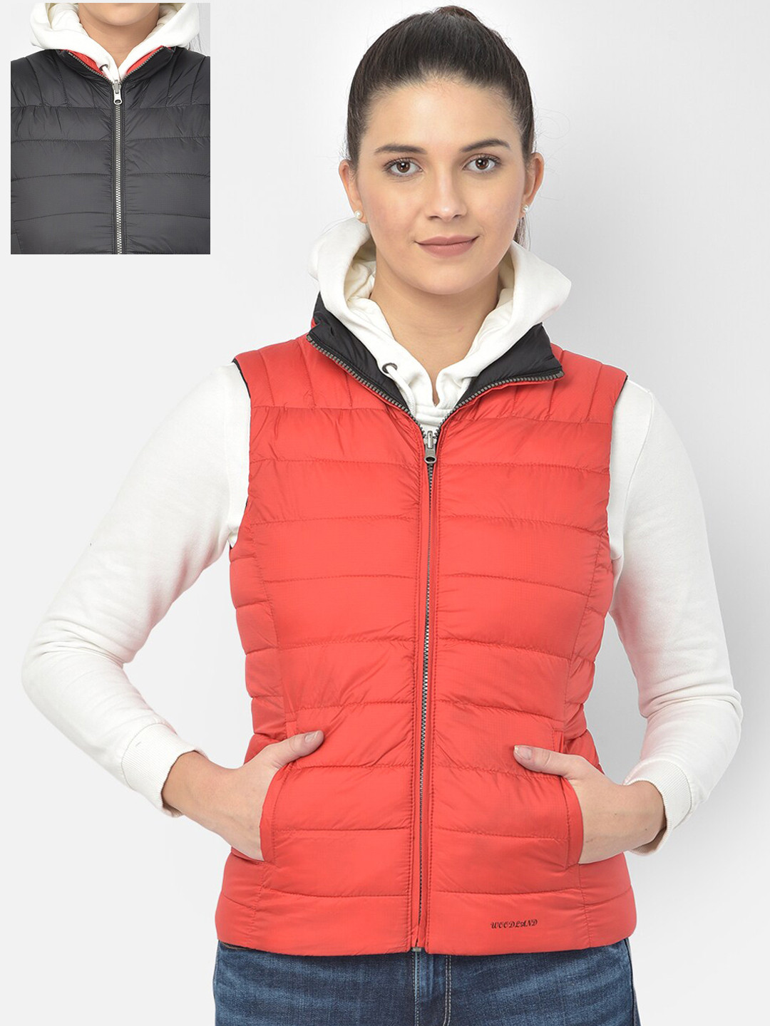 Woodland Women Black & Water Resistant Reversible Padded Jacket