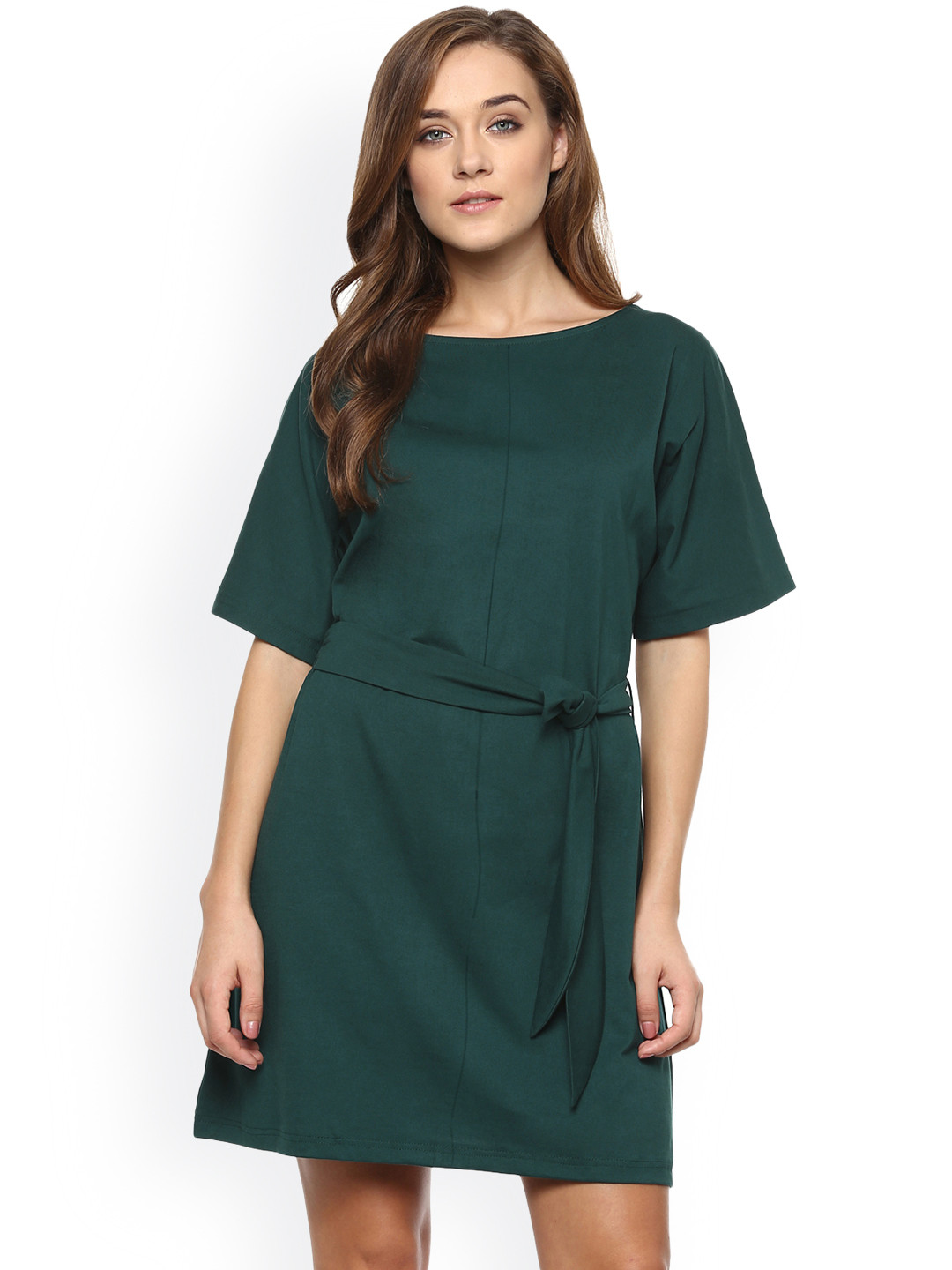 Miss Chase Women Teal Green Solid Knee Length A-Line Dress