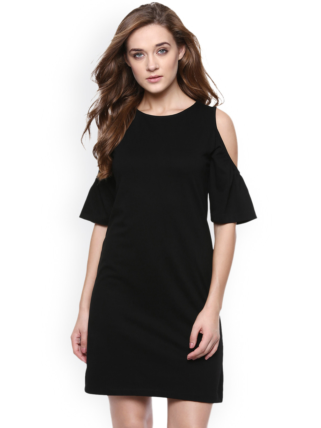 Miss Chase Women Black Solid Knee Length A-Line Dress