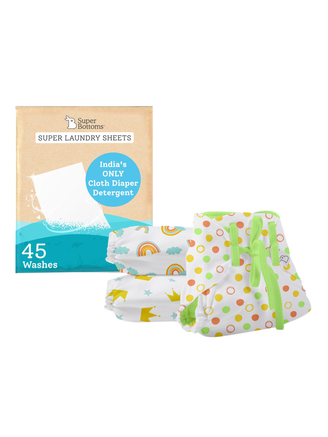 SuperBottoms Unisex Kids Sustainable Baby Nappy & Laundry Detergent Combo
