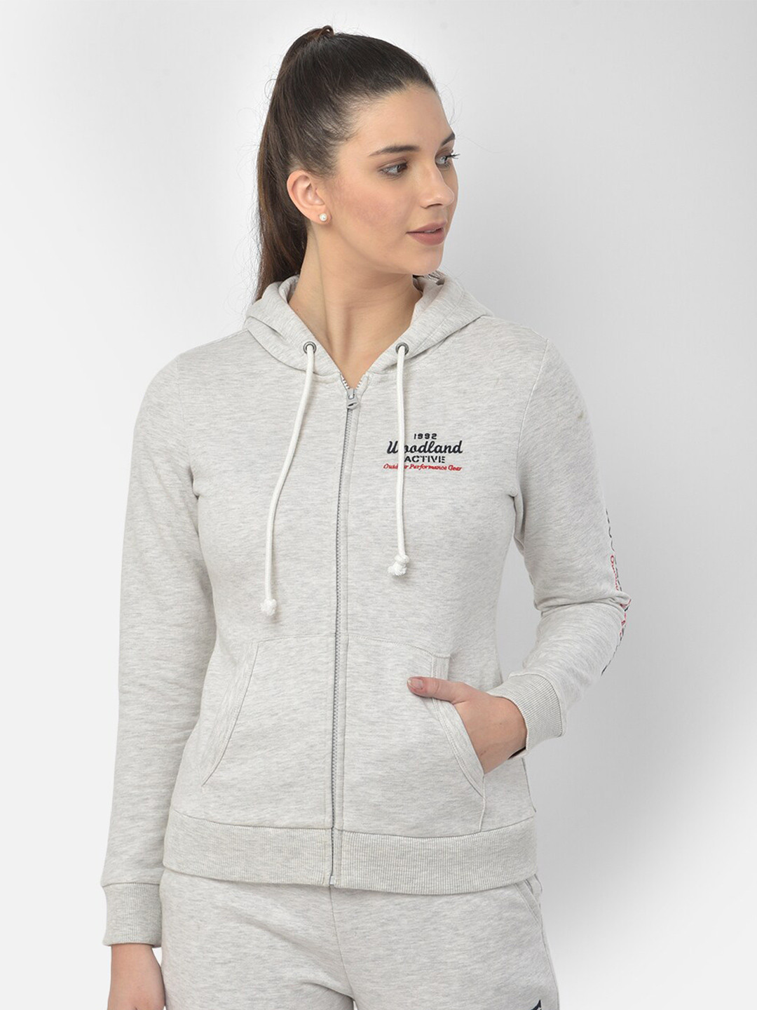 Woodland Women Cream-Coloured Hooded Sweatshirt