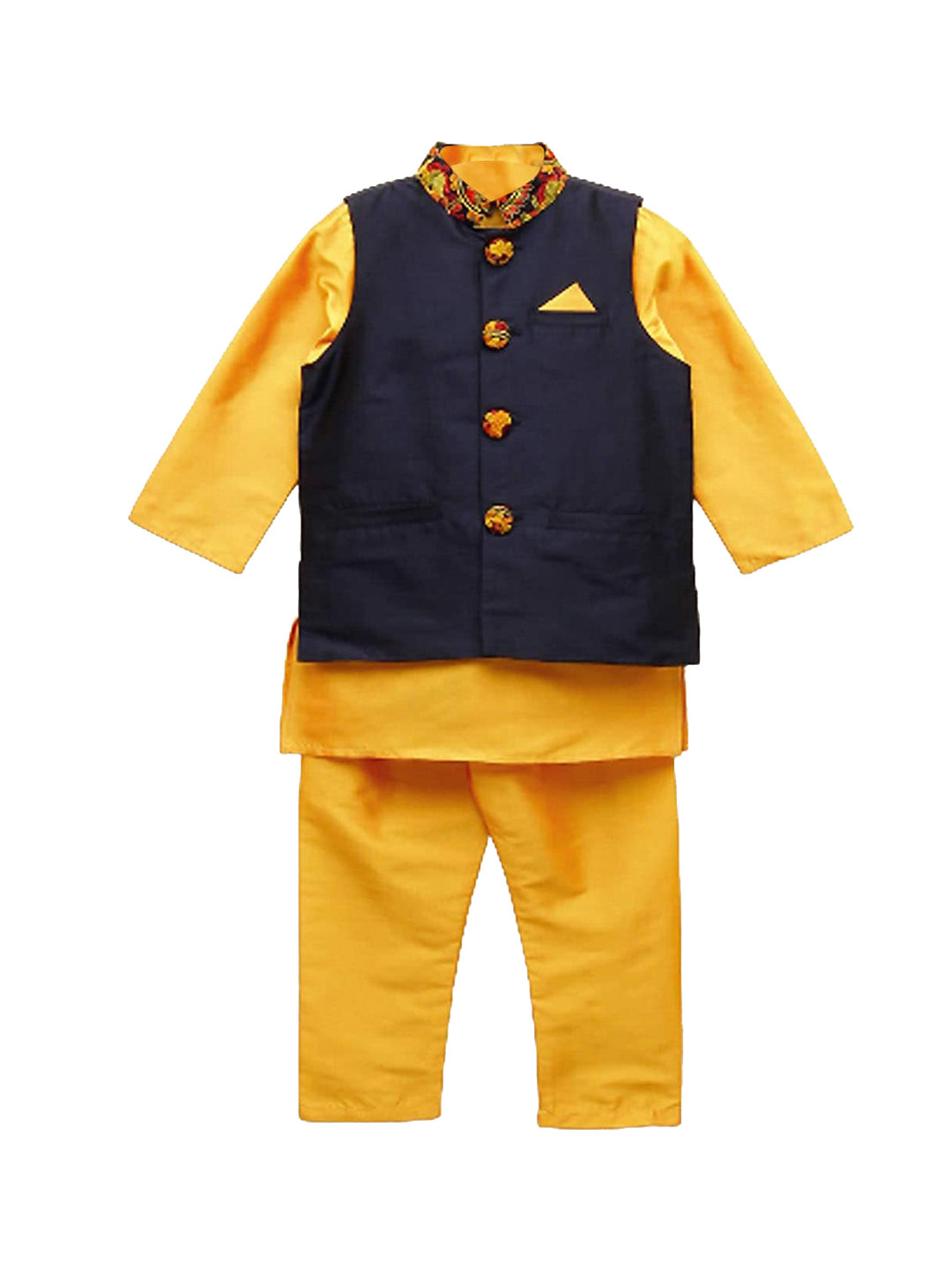A T U N Boys Yellow Kurta with Pyjamas