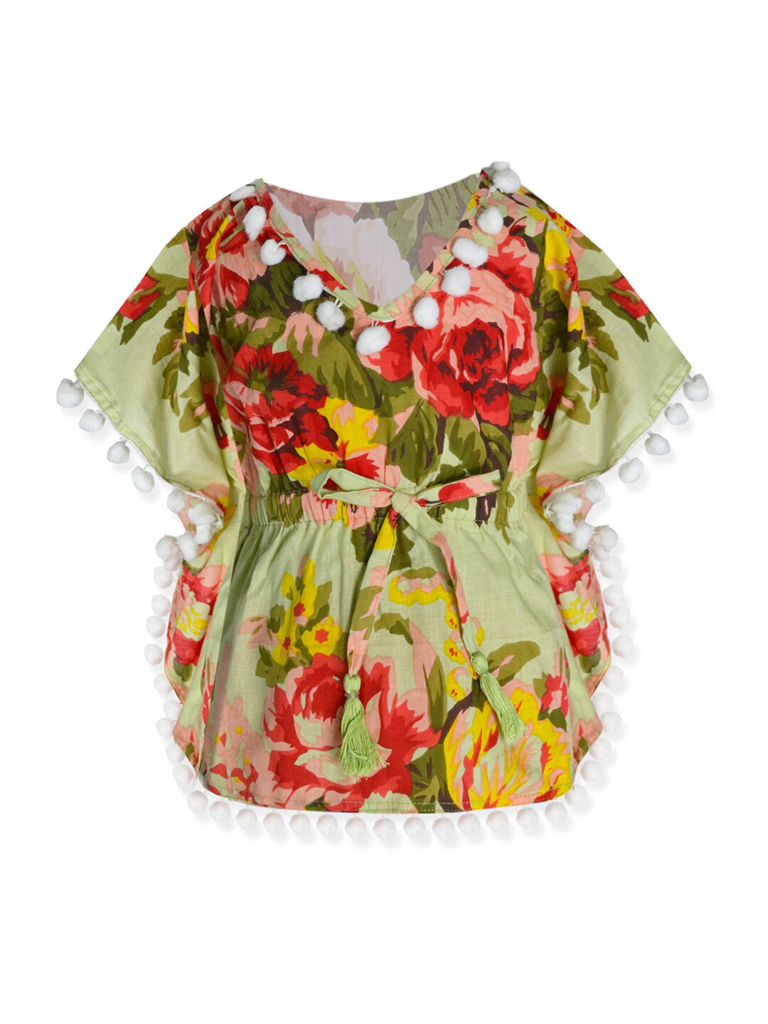 A.T.U.N. Green Floral Print Kaftan Top