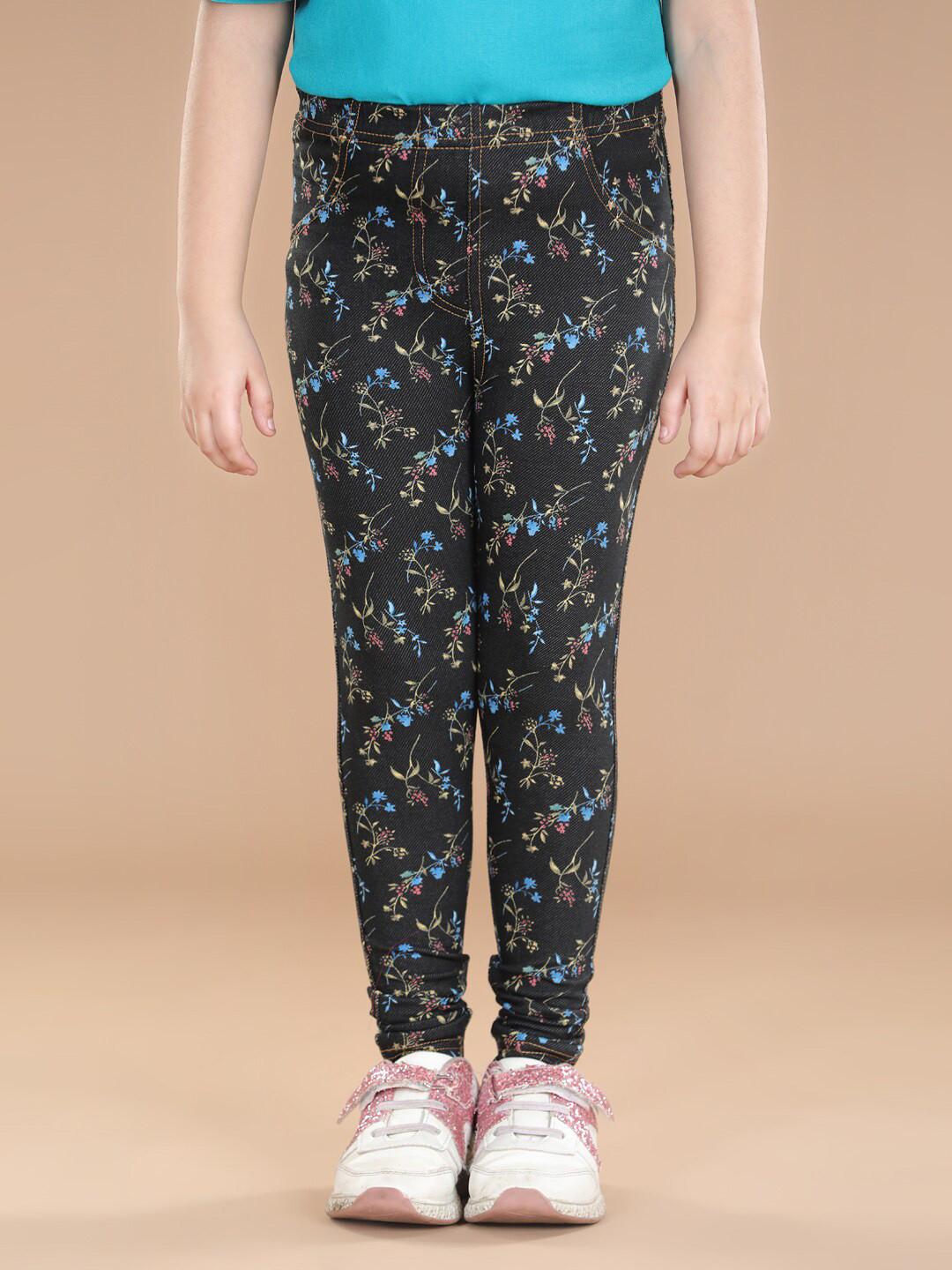 StyleStone Girls Black Printed Jeggings