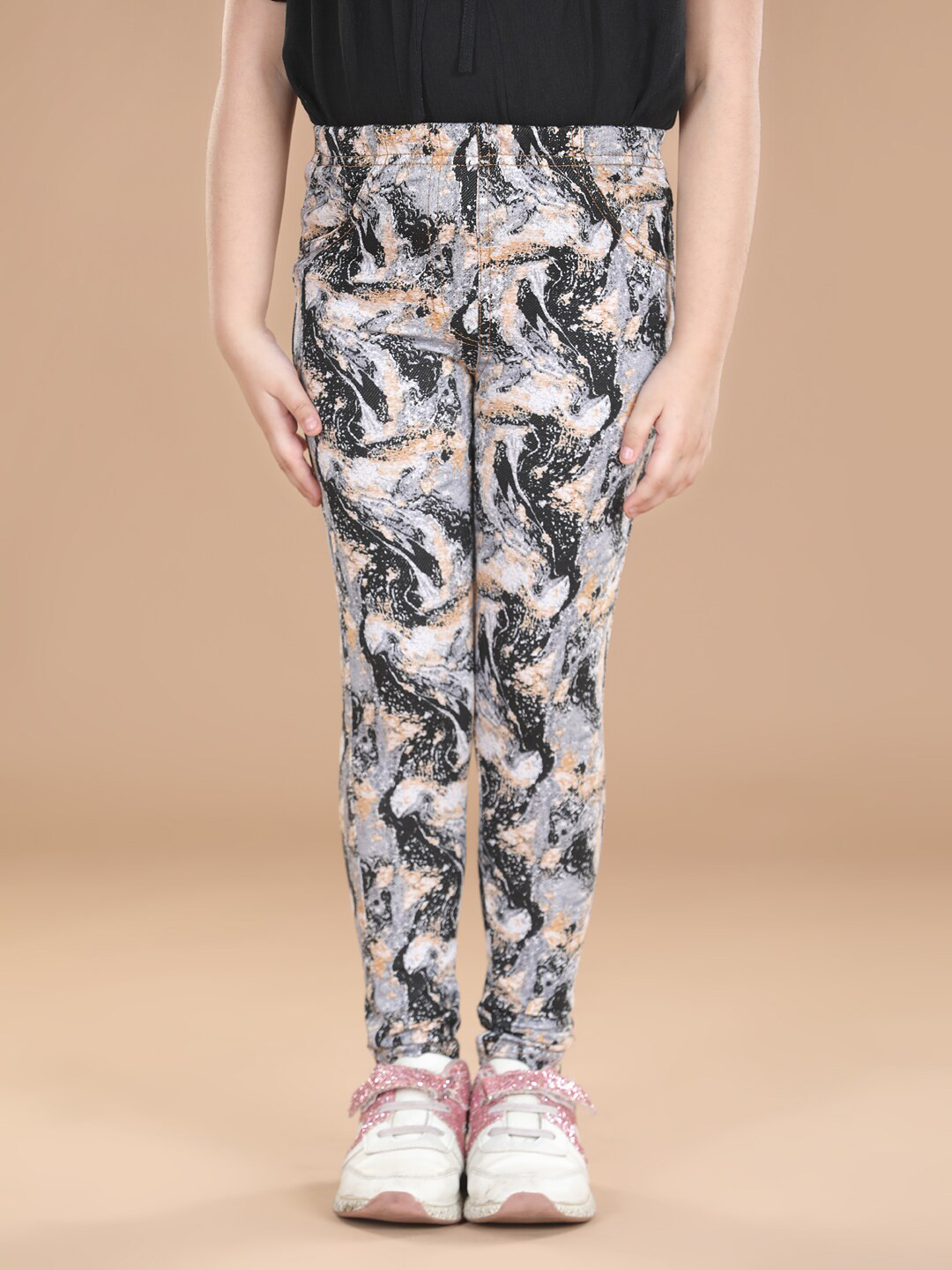 StyleStone Girls Grey Printed Cotton Treggings