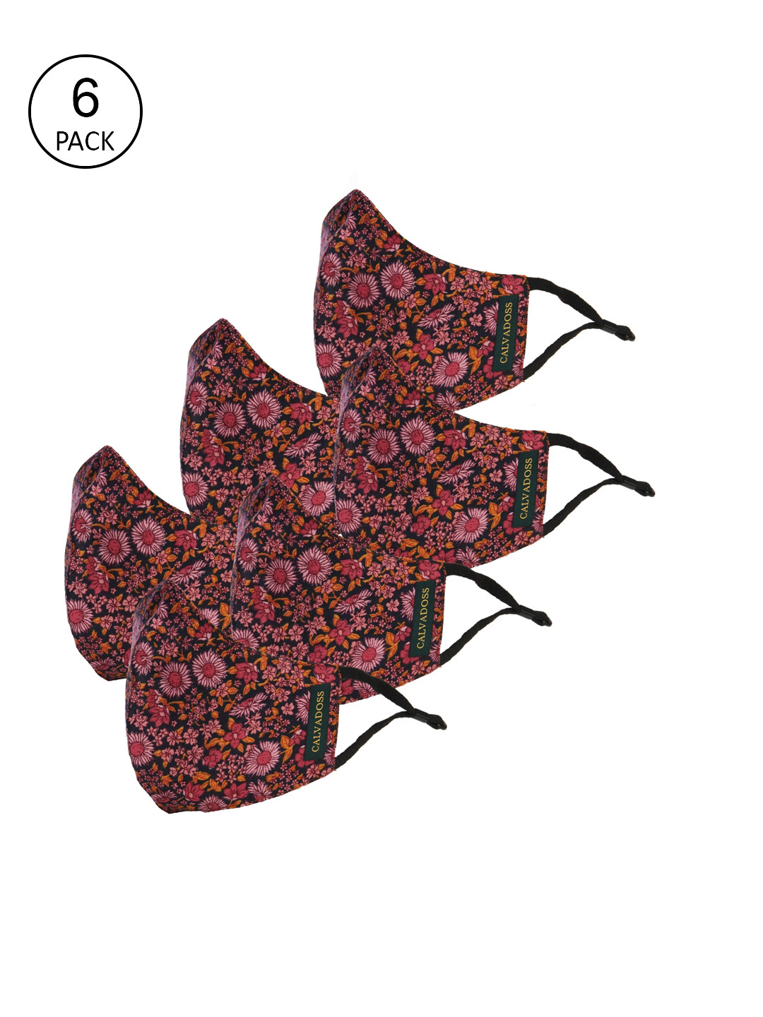 Calvadoss Women PackOf 6 Printed 3-Ply Reusable Cotton Cloth Masks