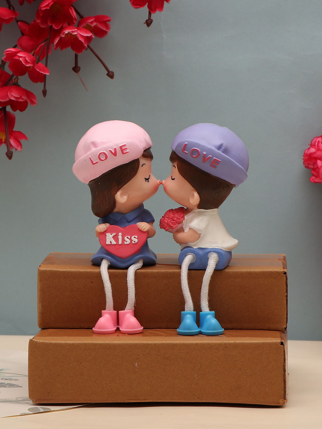 TIED RIBBONS Pink & Purple Love Couple Figurine Valentine Gift Set