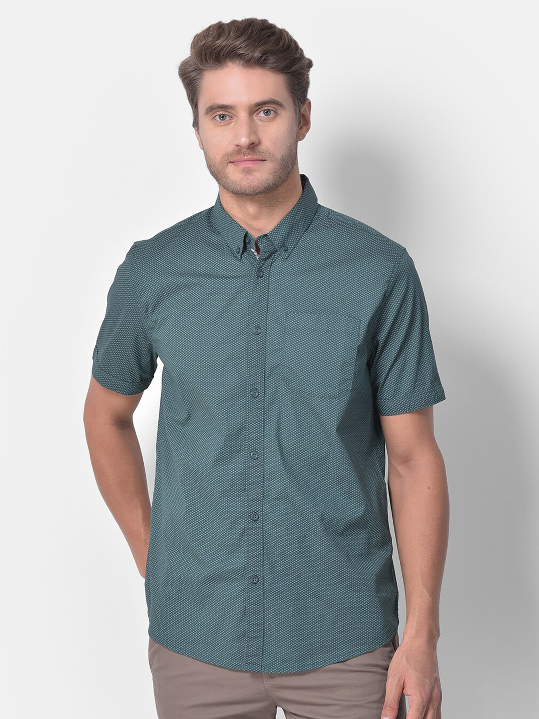 Woodland Men Green Printed Casual Shirt
