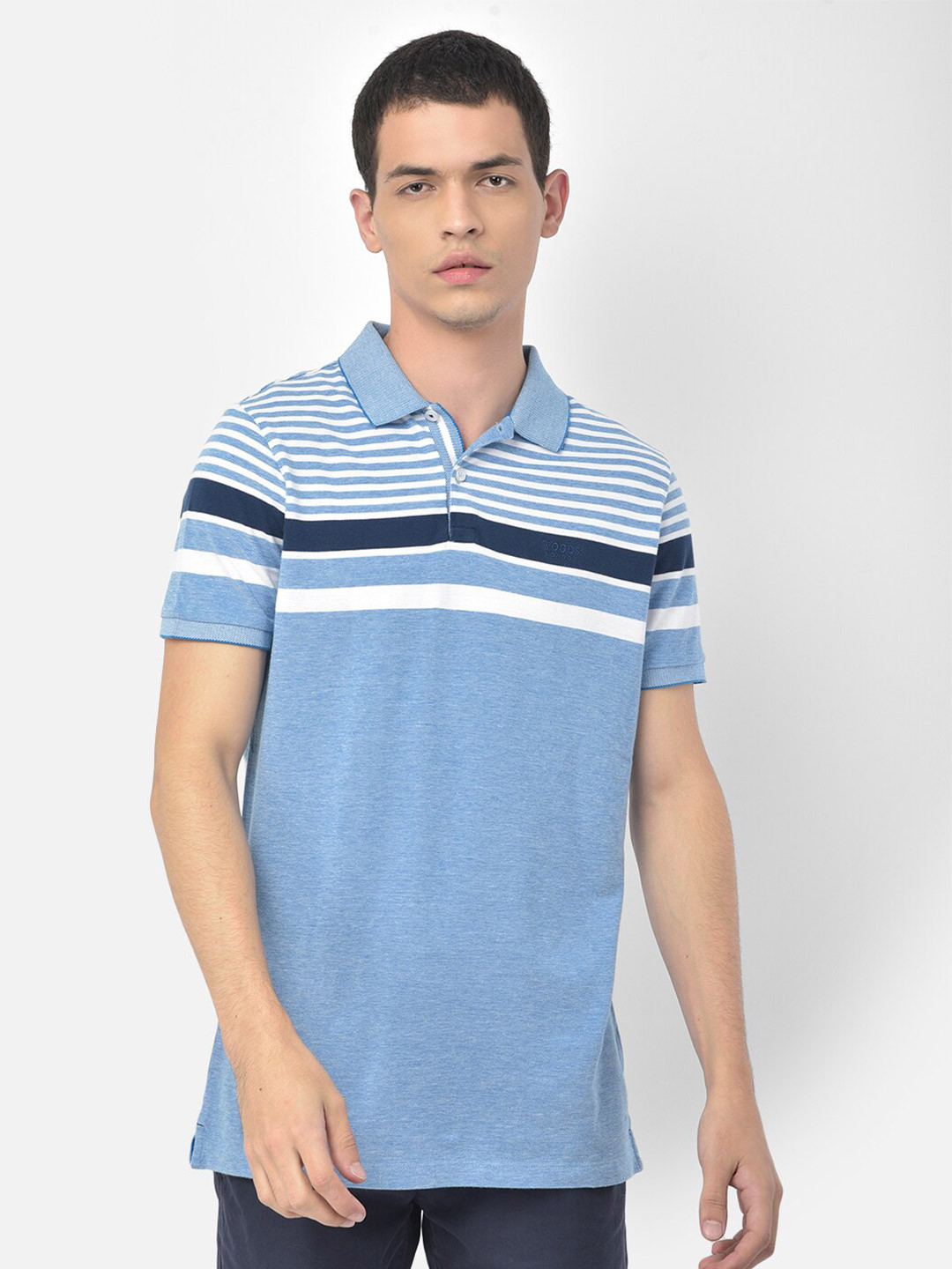 Woods Men Blue & White Striped T-shirt
