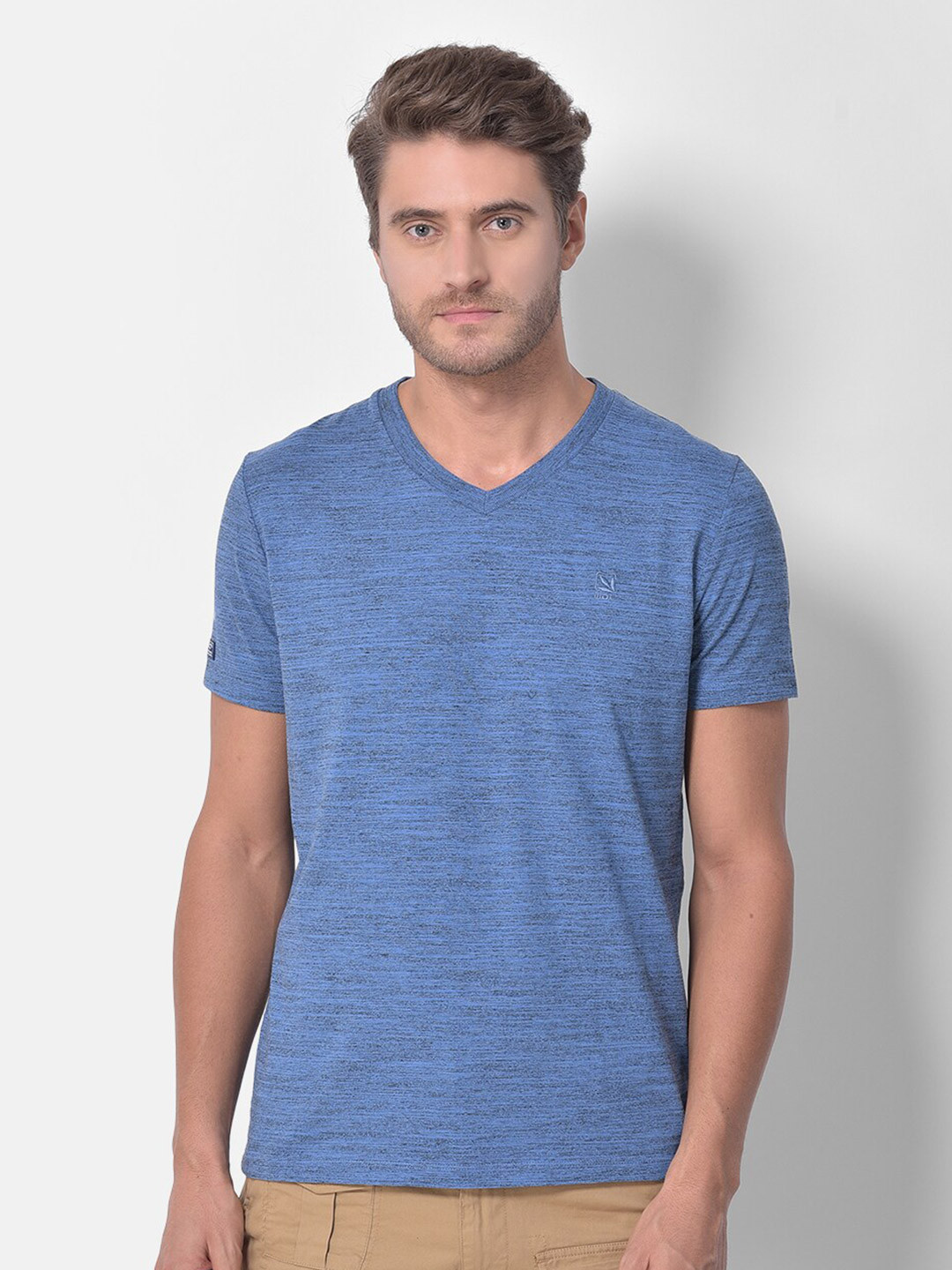 Woodland Men Blue V-Neck T-shirt