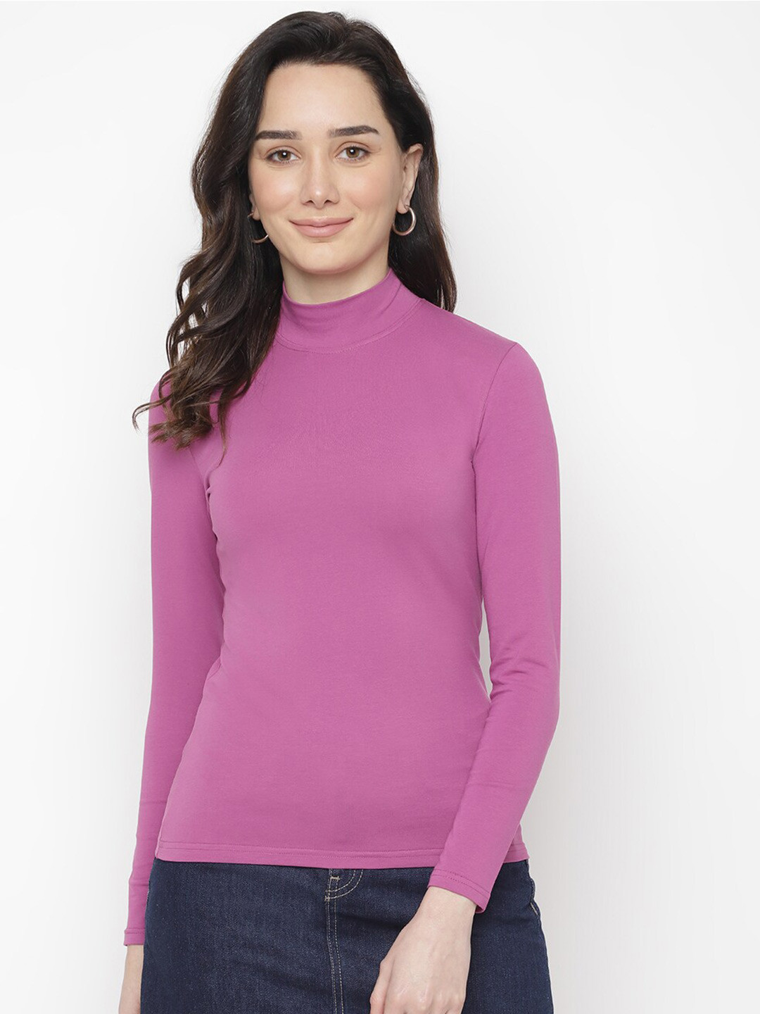 La Intimo Purple Mock Neck Top