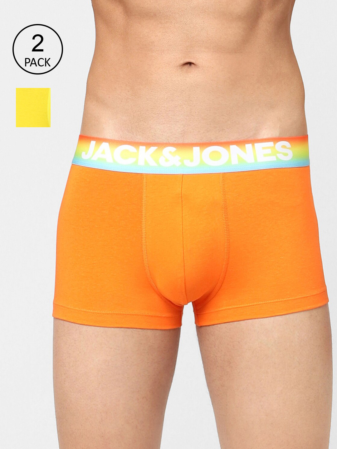 Jack & Jones Men Pack of 2 Yellow & Orange Solid Cotton Trunks 116801201