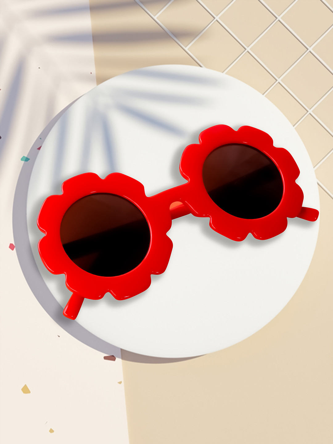 Spiky Unisex Kids Black Lens & Red Round Sunglasses with UV Protected Lens