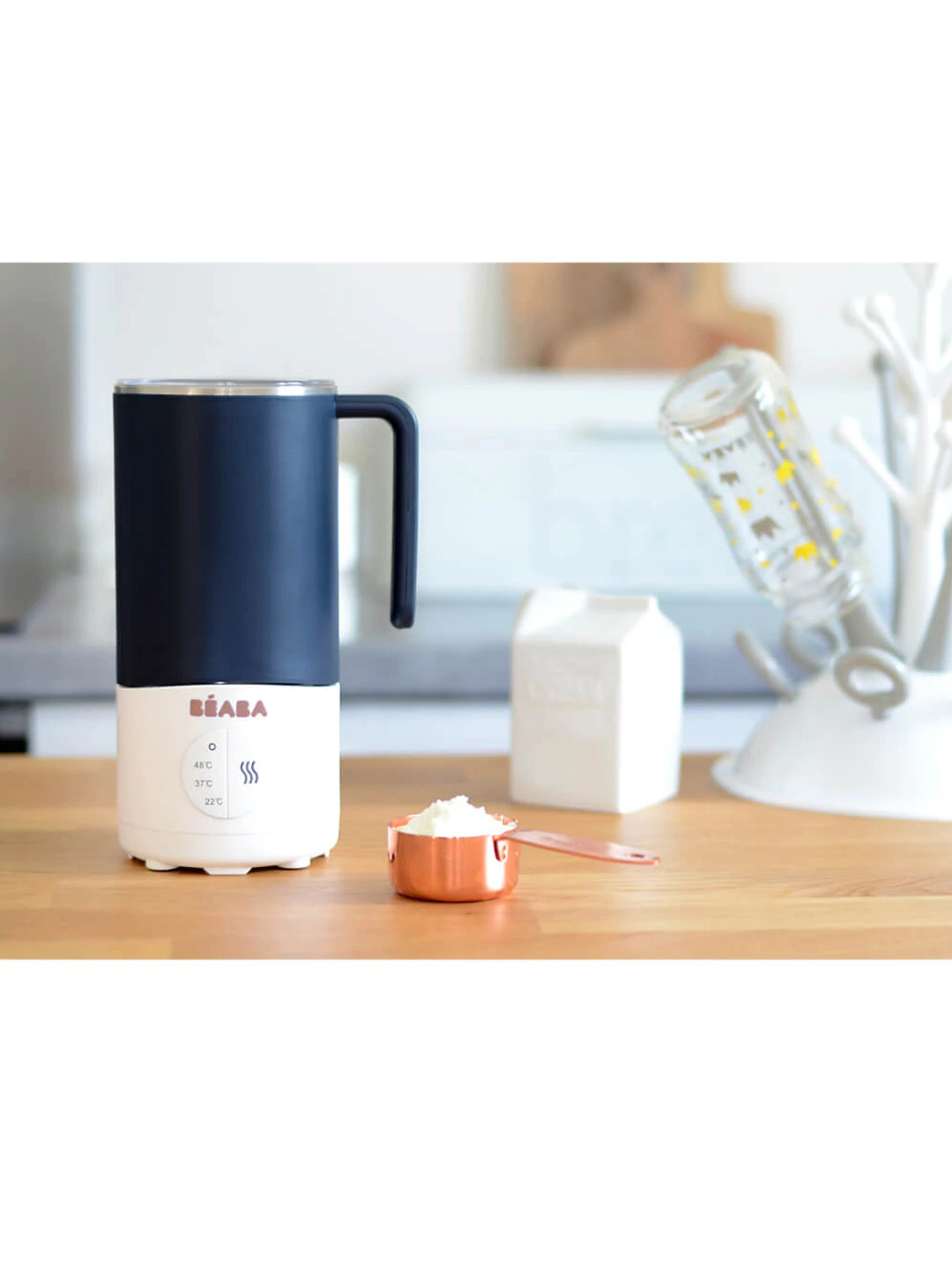 BEABA Infant Kids Navy Blue & White Milk Warmer