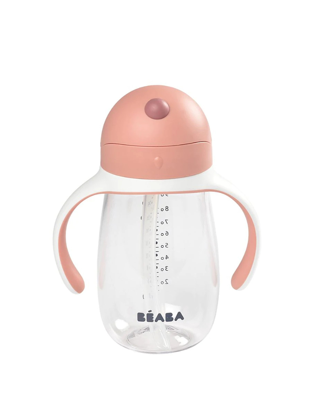 BEABA Infant Kids Pink Solid Sipper Bottle Sippy Cup With Straw & Handle 300 ml