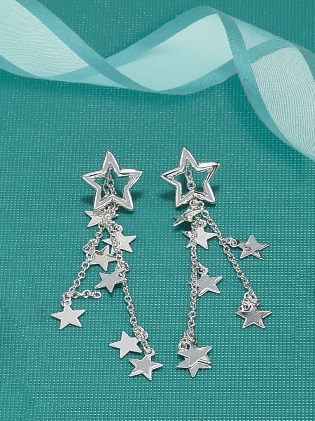AMI Silver-Plated Star Shaped Drop Earrings
