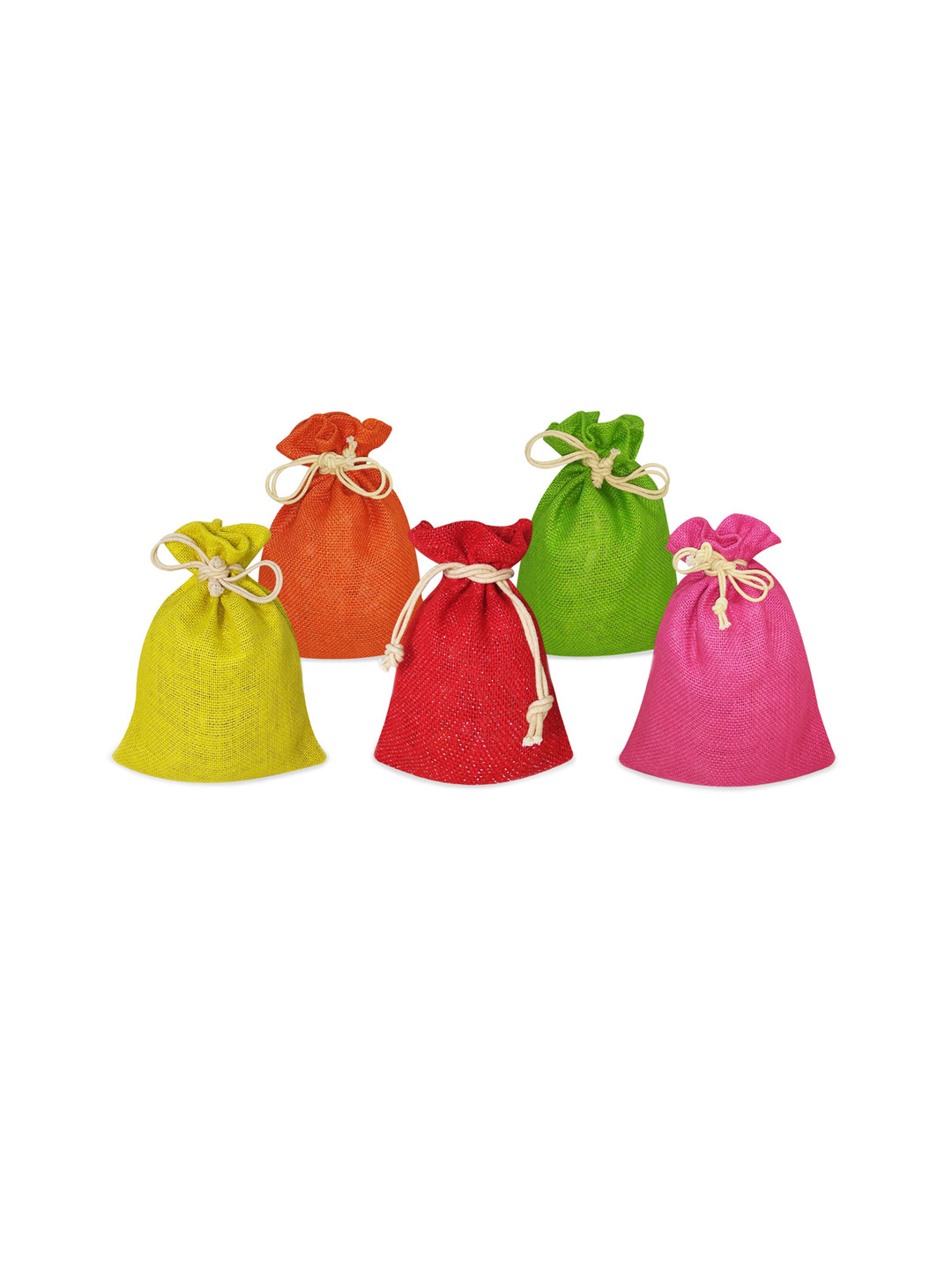 earthbags Pack of 5 Red & Green Potli Clutch with Drawstring