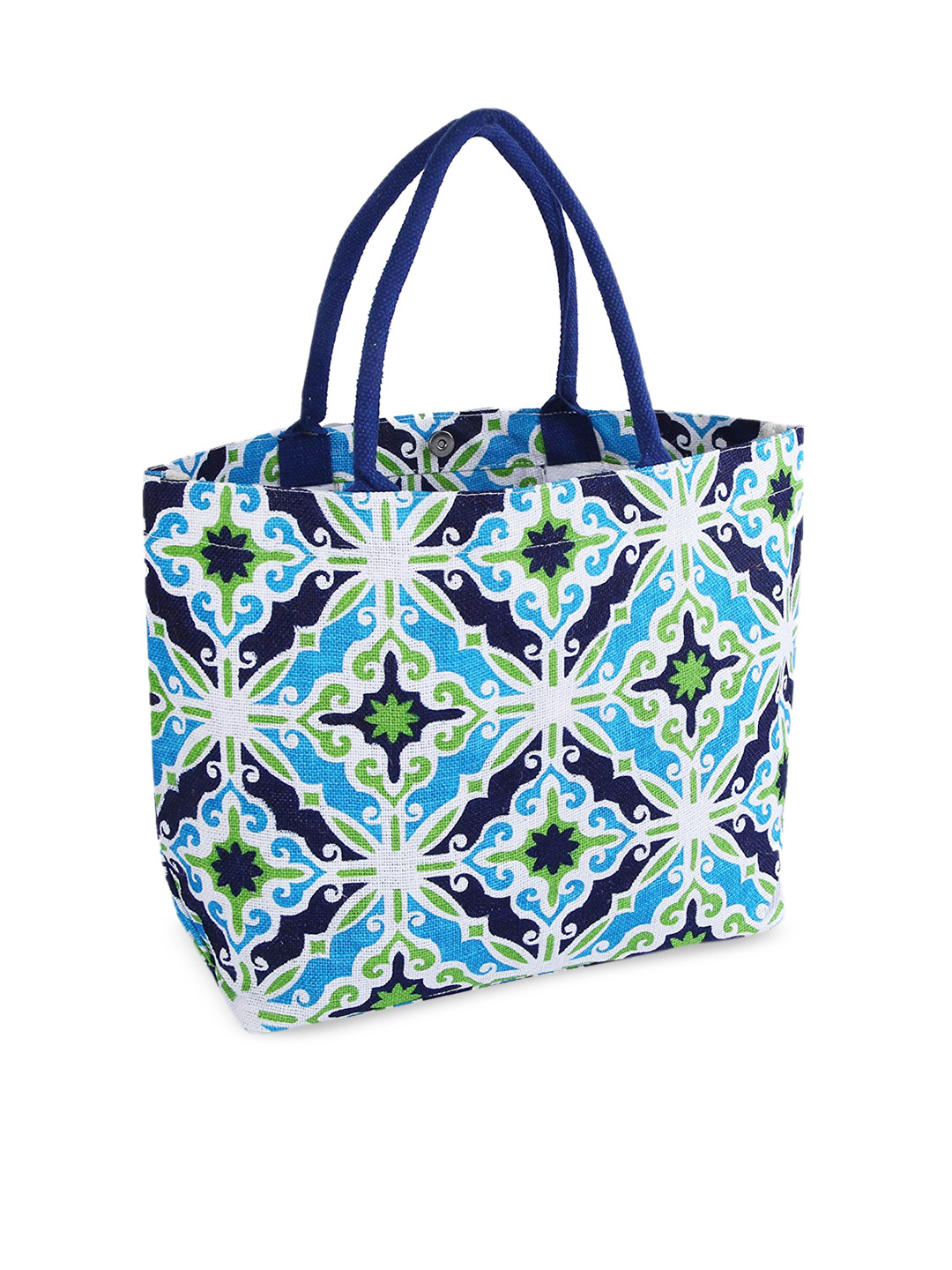 earthbags Blue Printed Oversized Reusable and Eco-Friendly Tote Jute Bag
