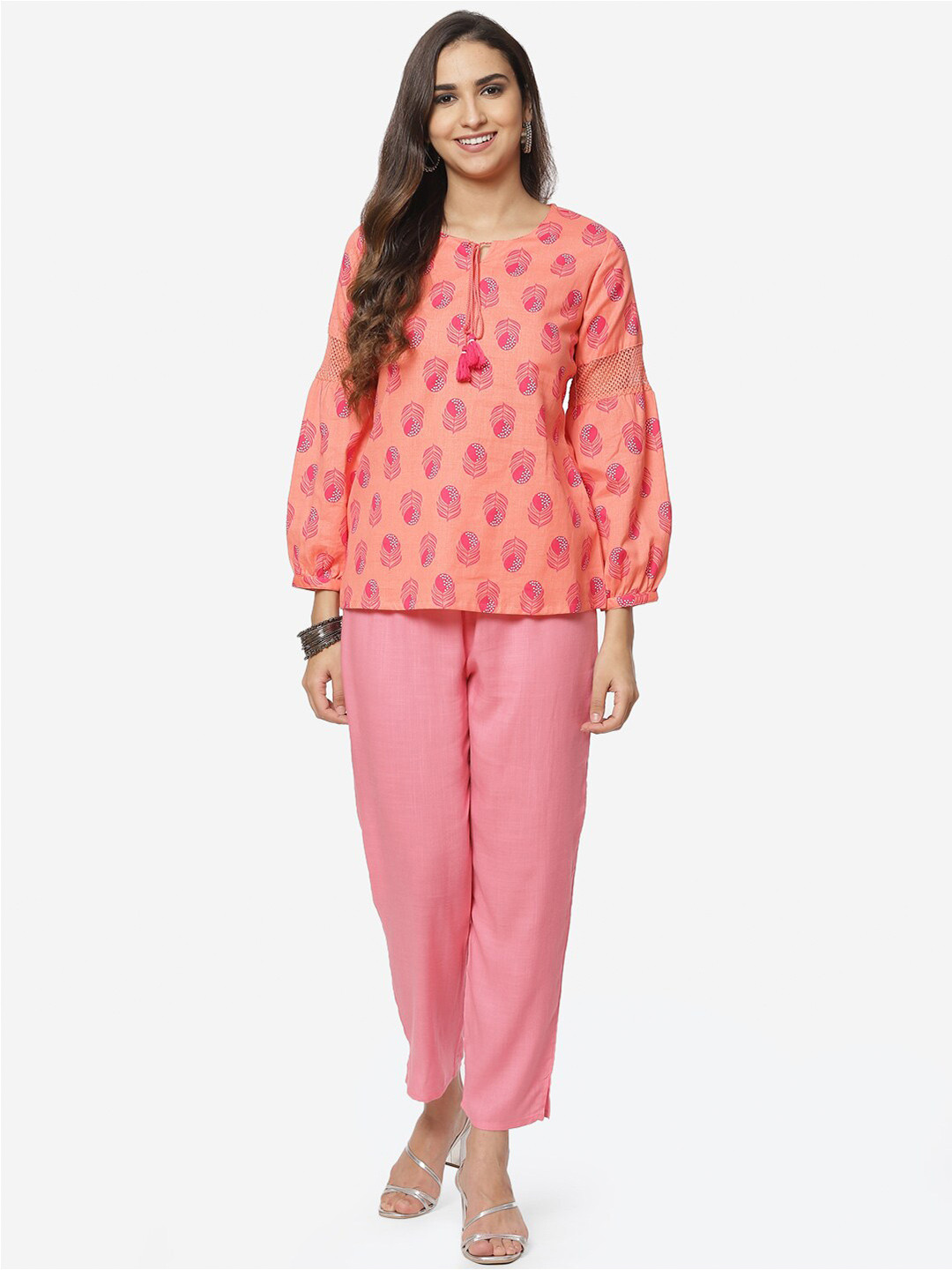 Rangriti Coral Print Top