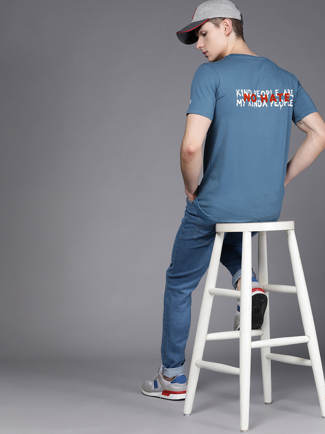 Allen Solly Tribe Men Teal Blue Typography Printed Back T-shirt