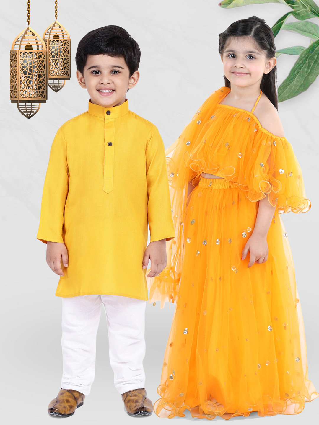 BownBee Girls Yellow Ready to Wear Lehenga & Ruffle Choli