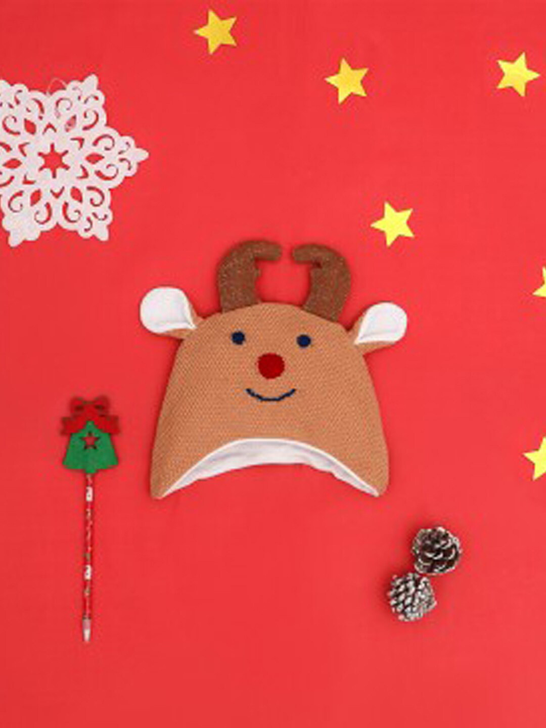 MiArcus Kids Brown & White Reindeer Knitted Woolen Beanie