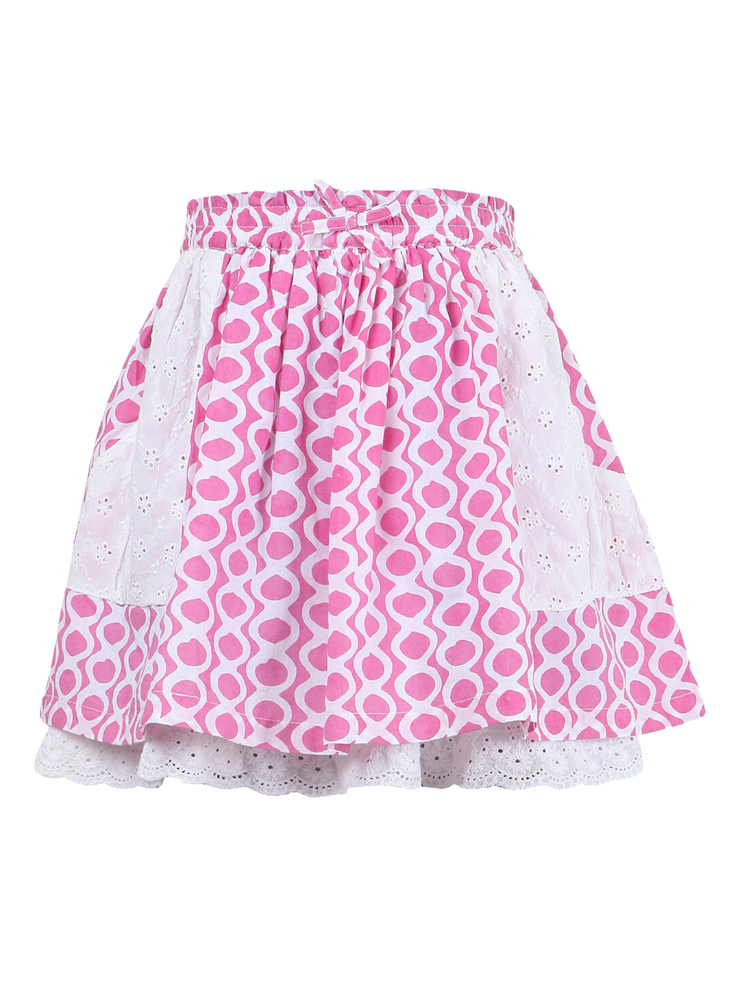 Miyo Girls Pink Printed Flared Knee Length Skirt
