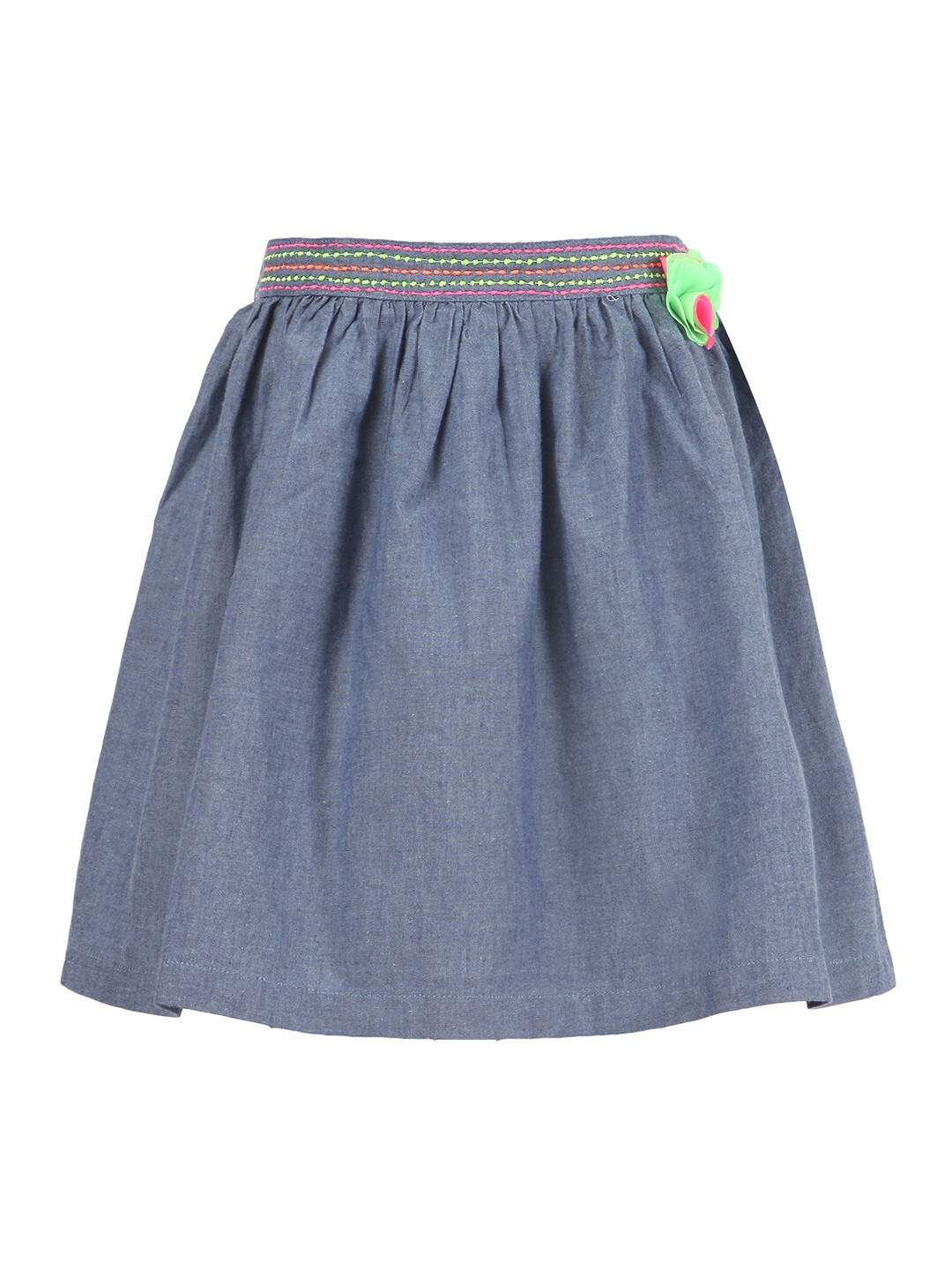 Miyo Girls Blue Solid Flared Knee-Length Skirt