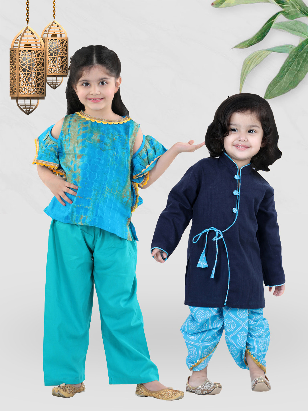BownBee Girls Blue & Yellow Embellished Top with Palazzos
