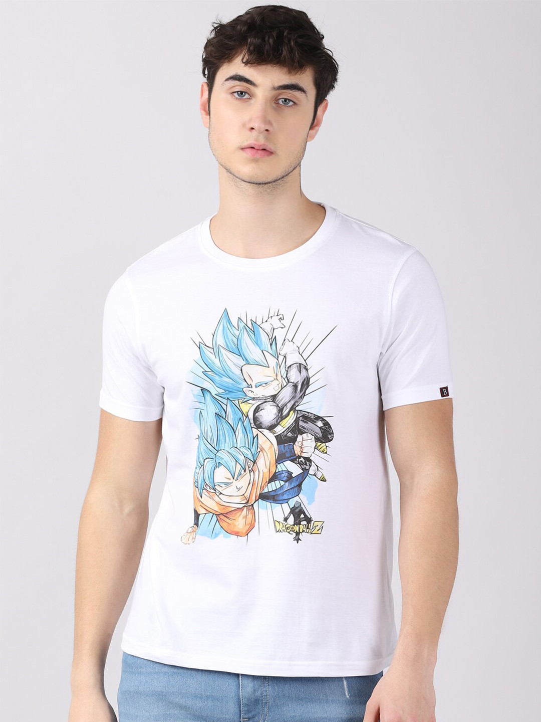 Bushirt Men White Dragon Ball Z Kakarot Printed Cotton T-shirt