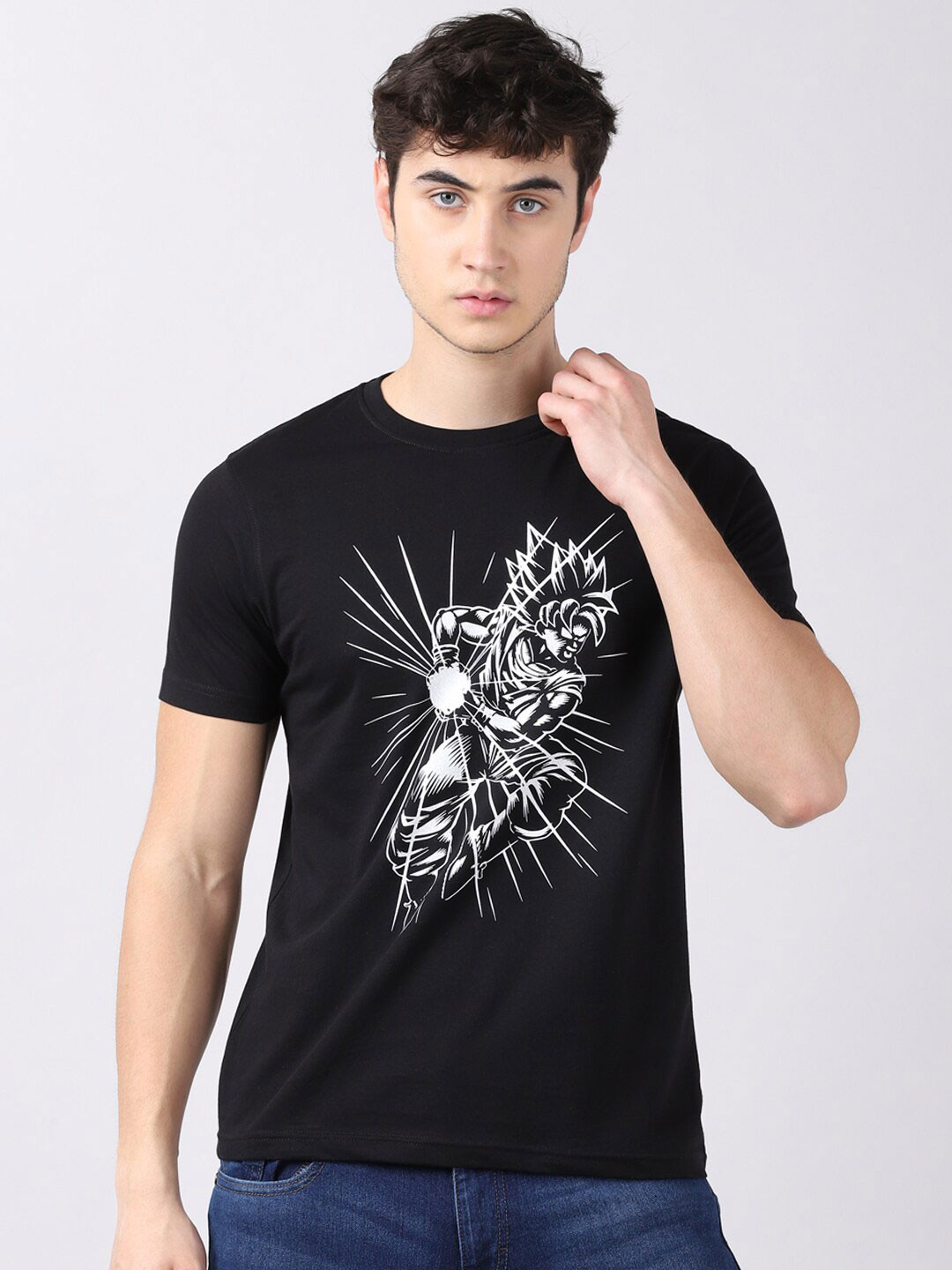 Bushirt Men Black Dragon Ball Z (DBZ) -- Super Saiyan Vegeta Ki Blast Printed T-shirt