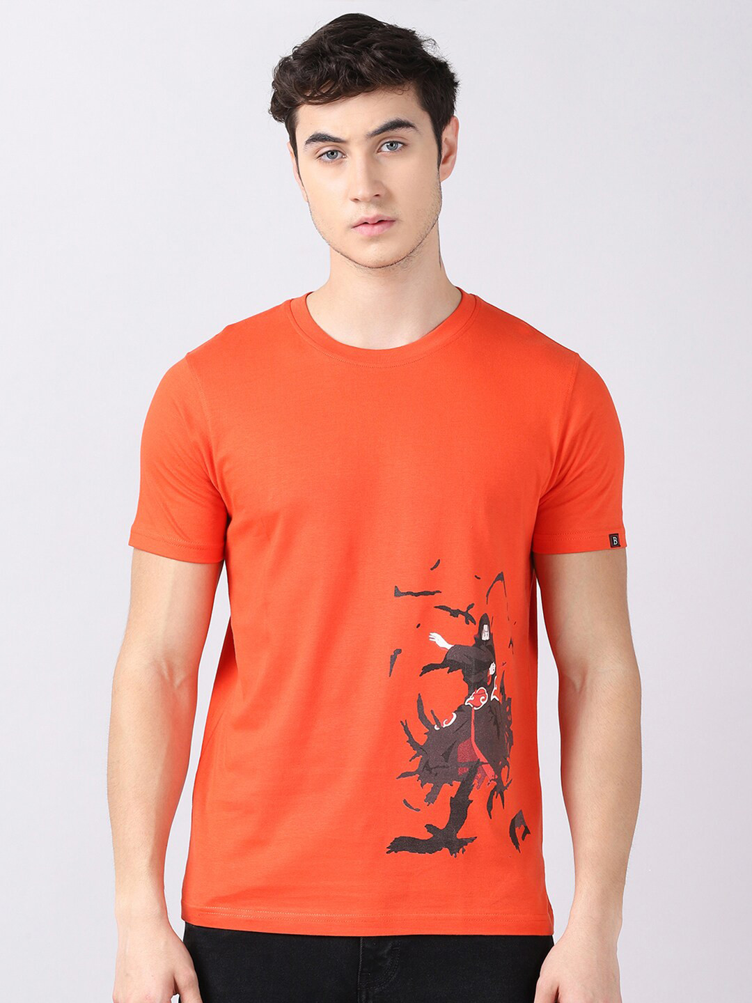 Bushirt Men Orange & Grey Itachi Uchiha Naruto Printed T-shirt