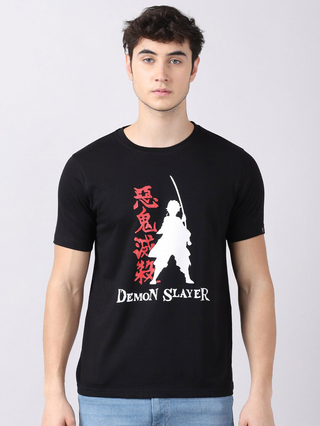 Bushirt Men Black Tanjiro Demon Slayer Printed Pure Cotton T-shirt