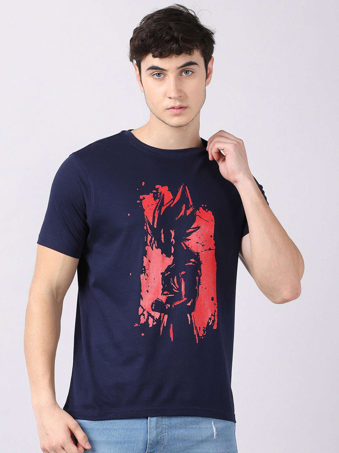 Bushirt Men Navy Blue Bushirt Goku Ultra Instinct Anime Printed T-shirt