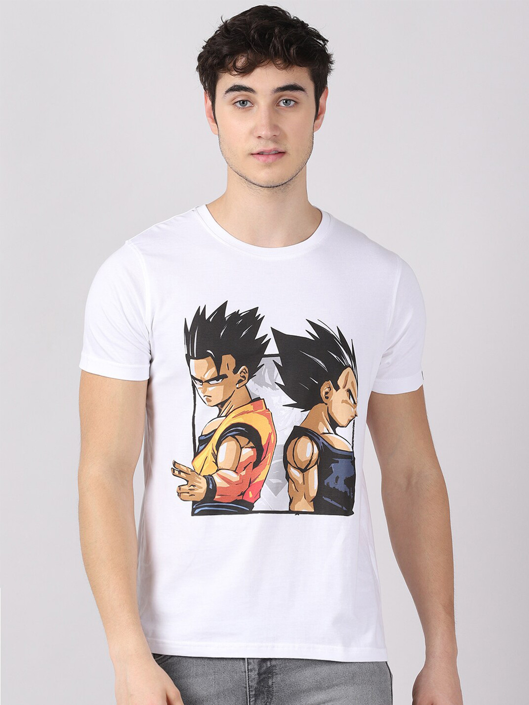 Bushirt Men White Goku Vegeta - Dragon Ball Z Printed Pure Cotton T-shirt
