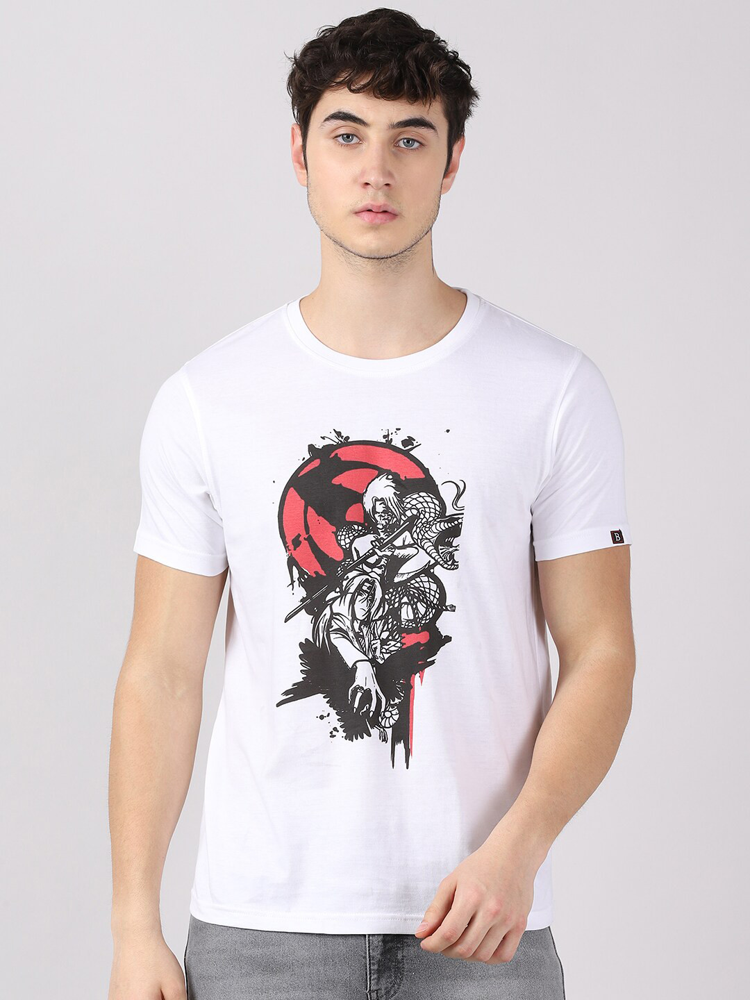 Bushirt Men White Printed Raw Edge T-shirt
